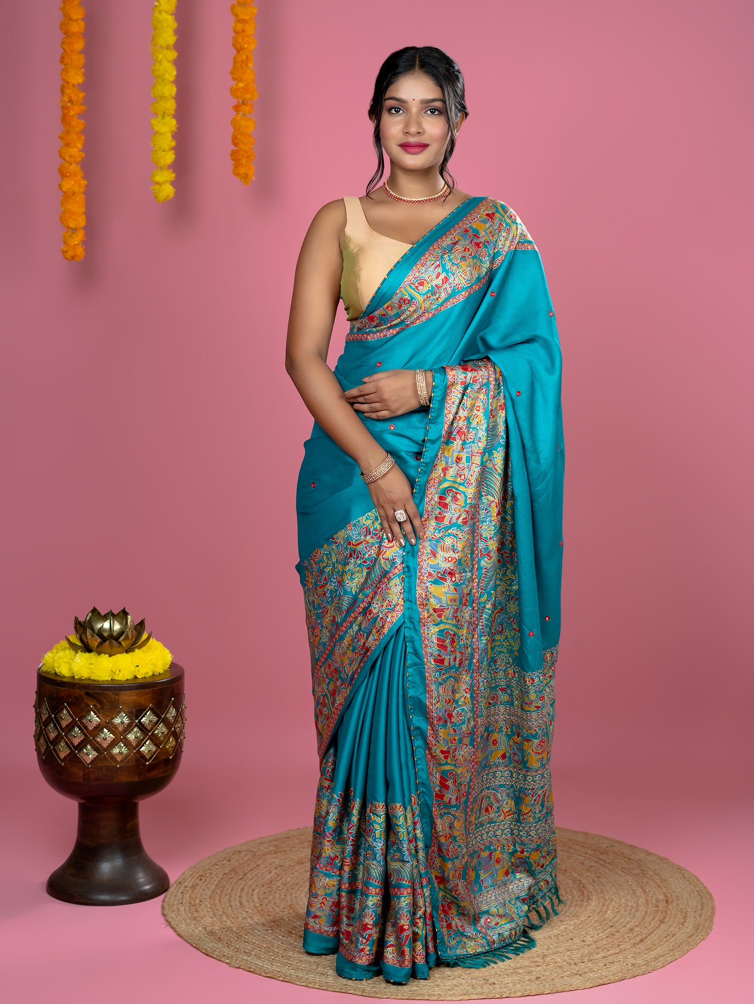 Turquoise Kutch Print Saree