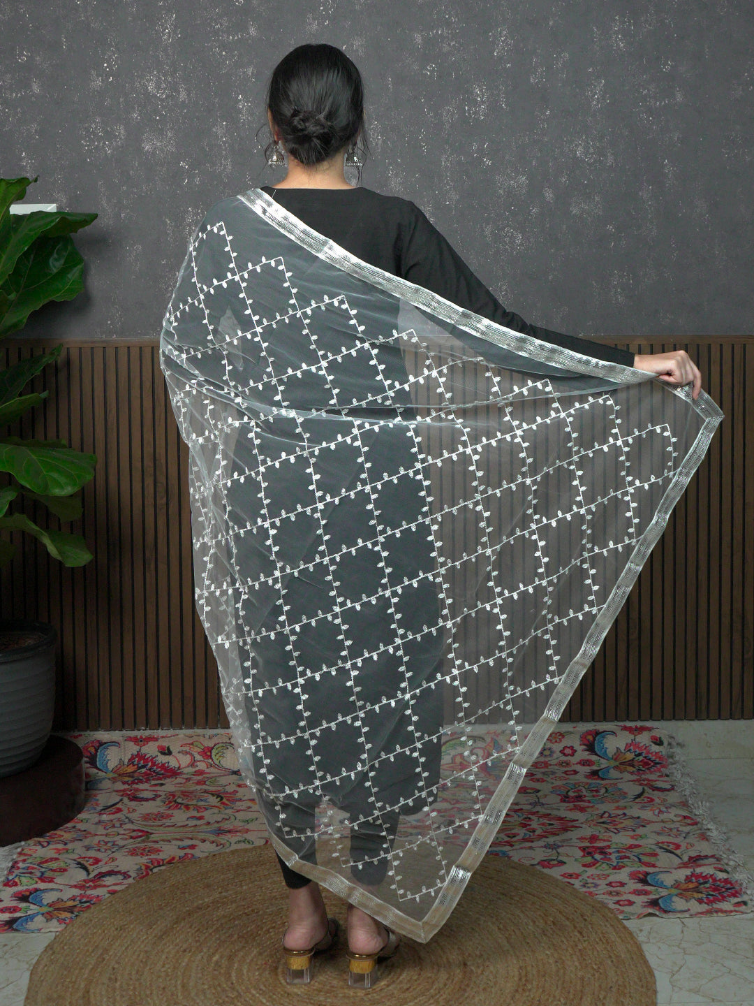 Jaal Embroidery Net Dupatta