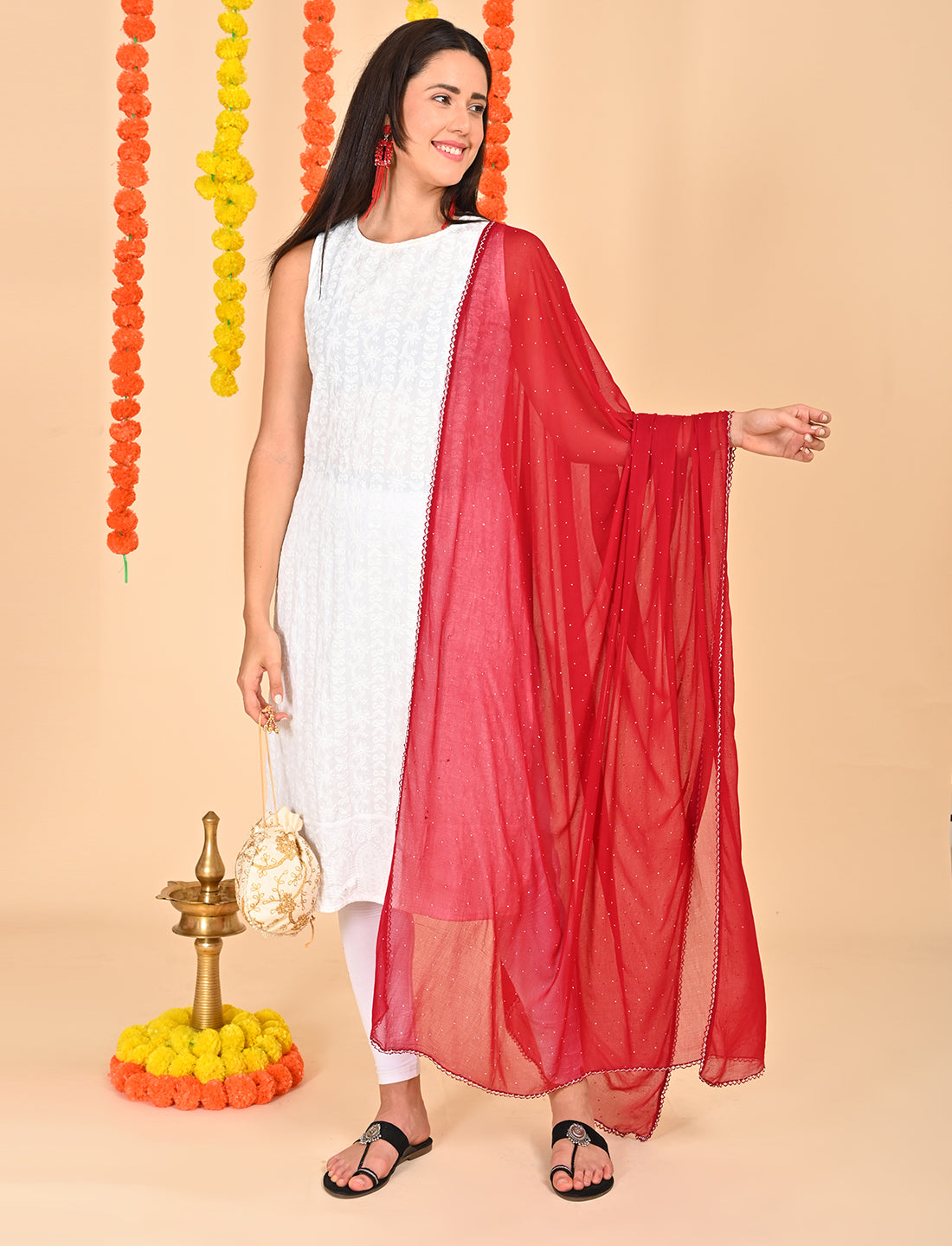 Ditsy Swarovski Chiffon Dupatta