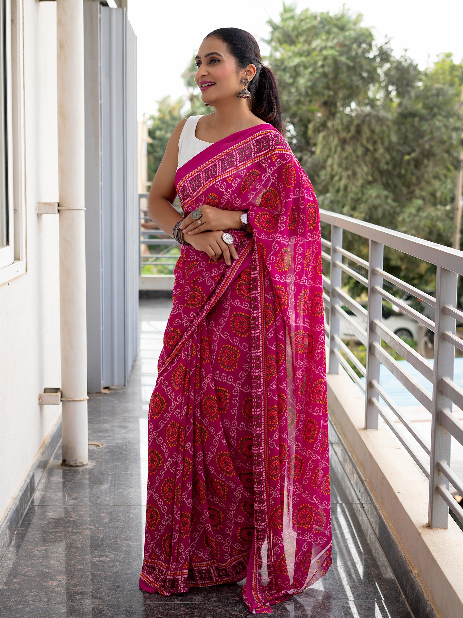 Crepe Bandhini Saree