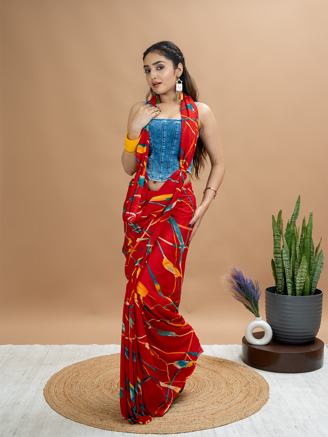 Abstract Powder Crepe Saree