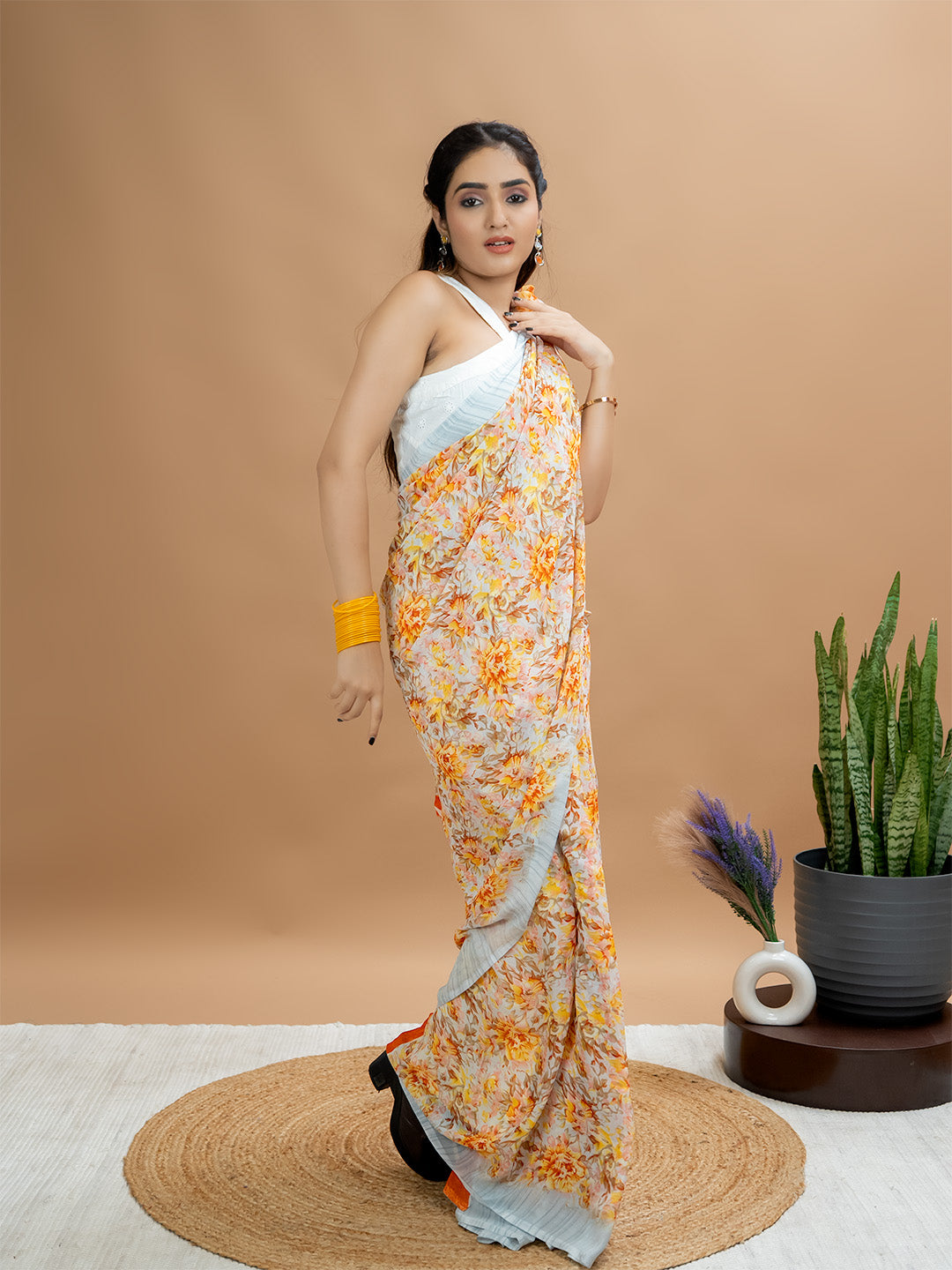 Floral Powder Crepe Saree