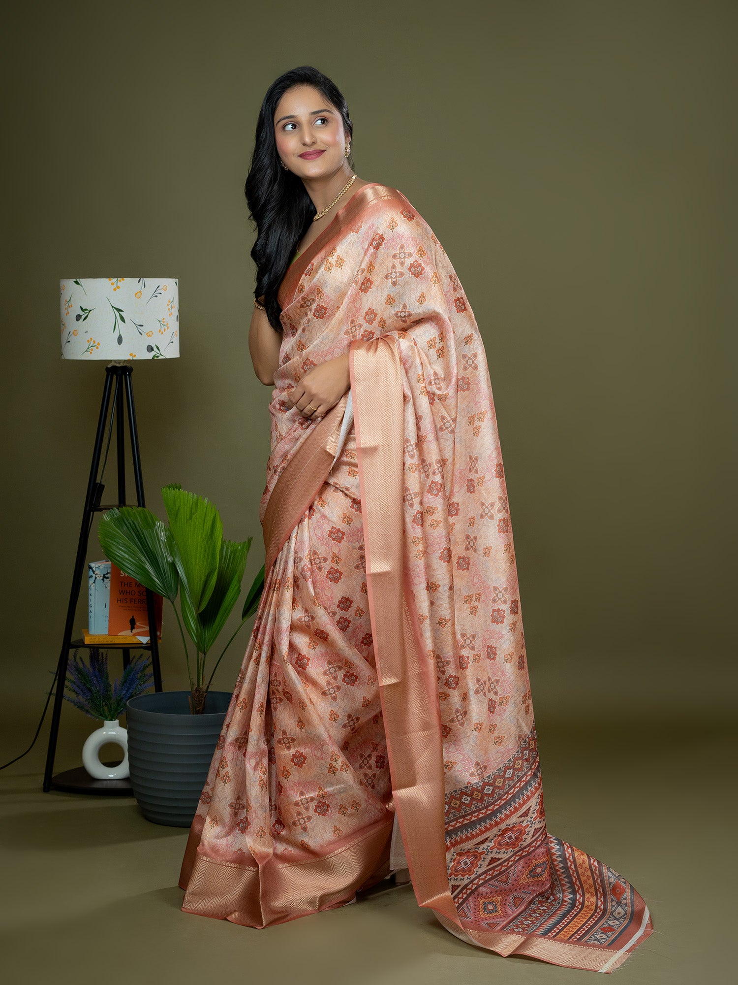 Peach Ajrakh Digital Print Saree