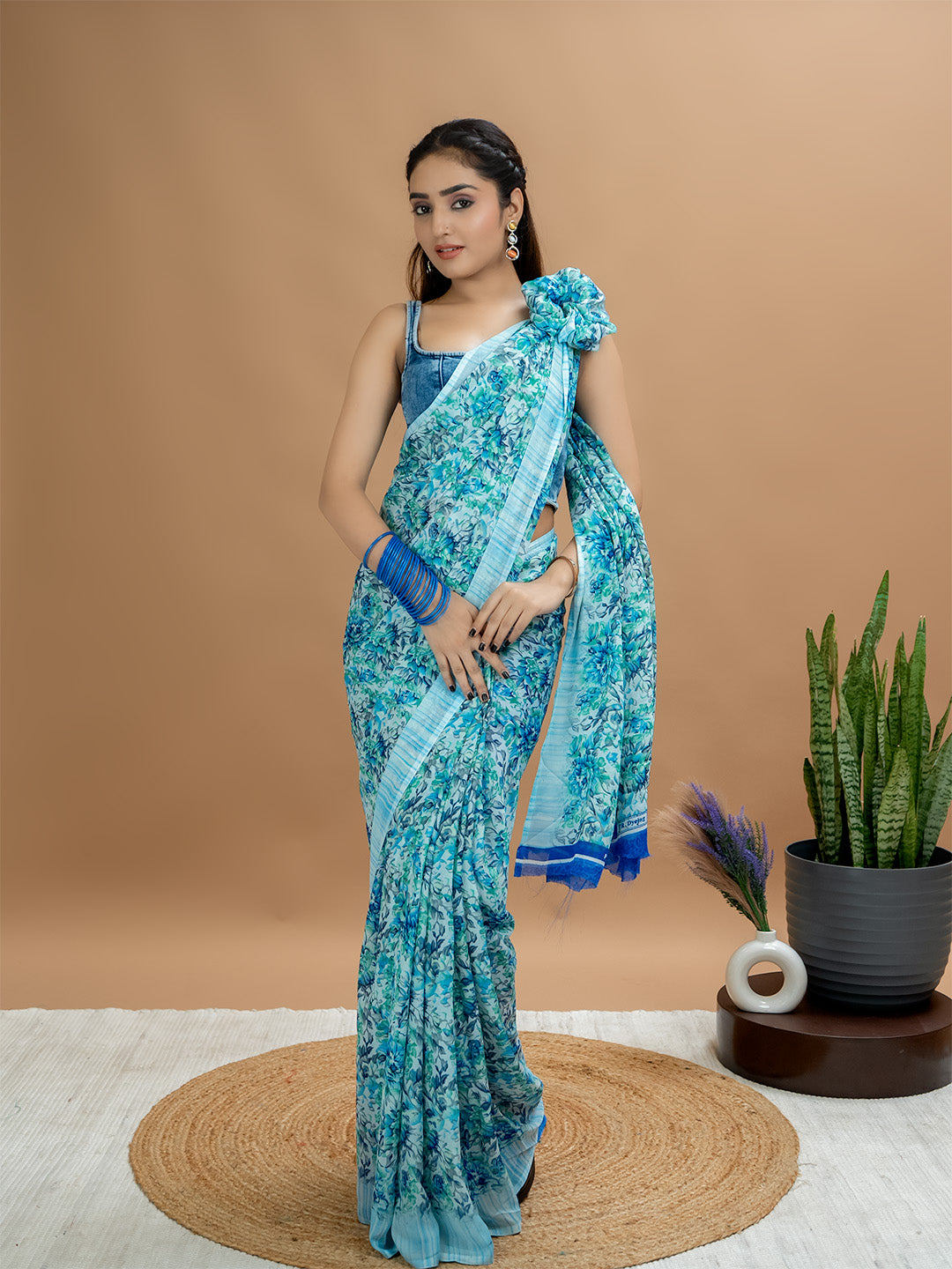 Floral Powder Crepe Saree