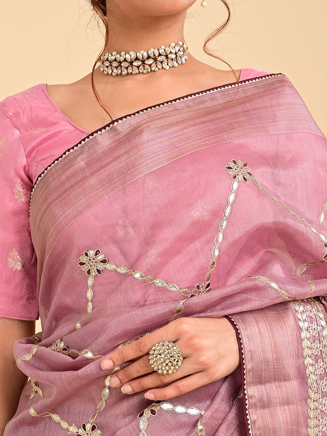 Embroidered Gota Patti Chanderi Saree