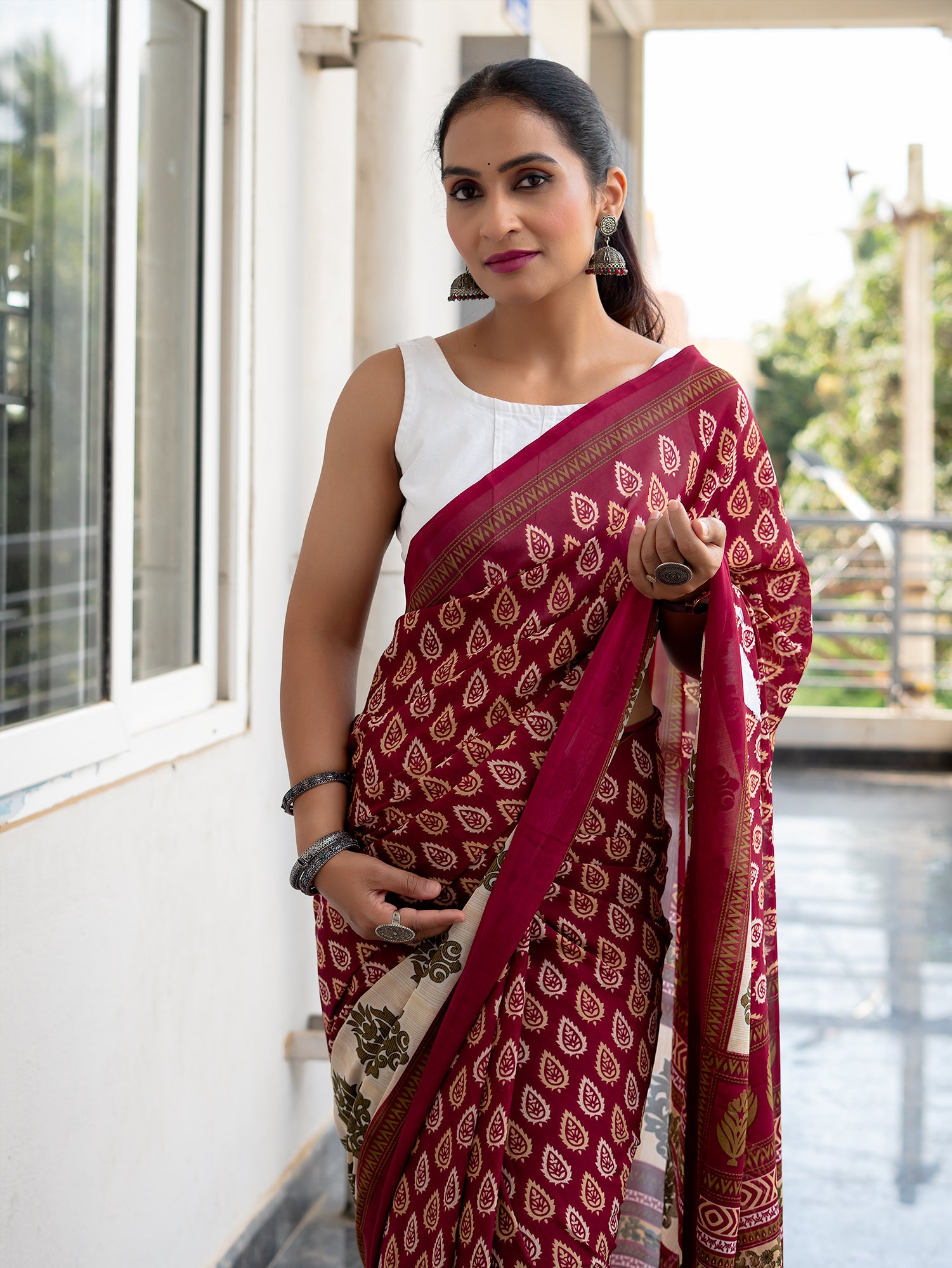 Abstract Powder Crepe Saree