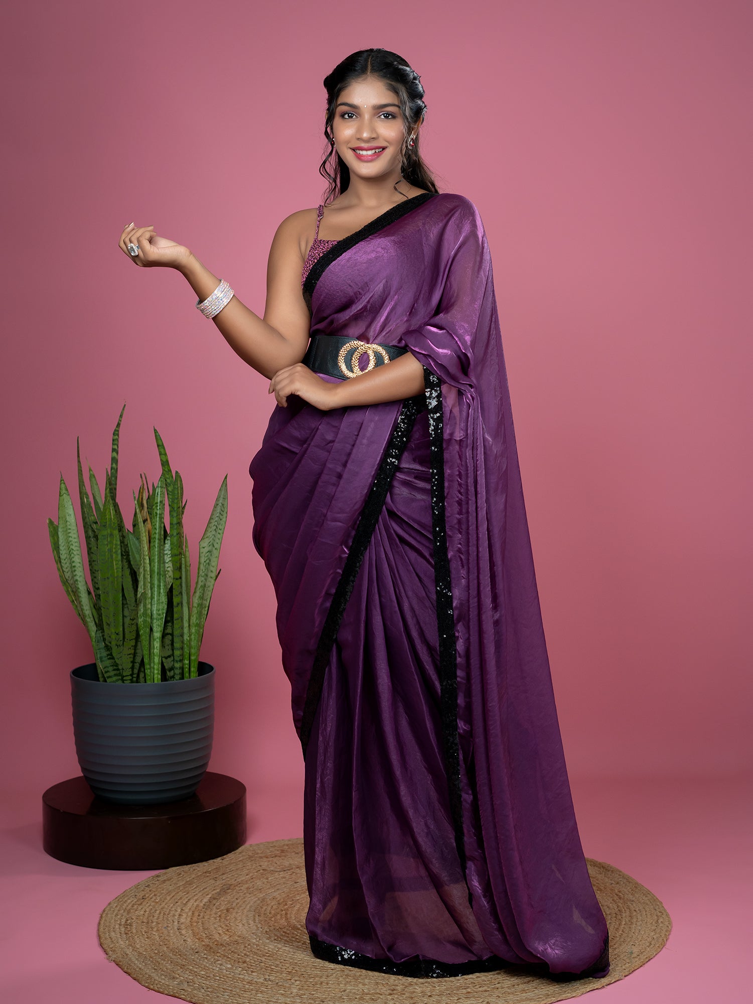 Purple Ready to Wear Party Saree