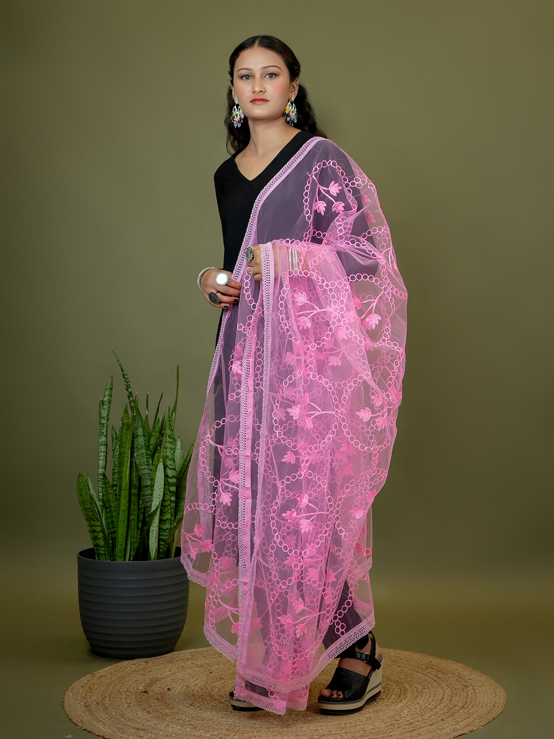 Floral Net Dupatta