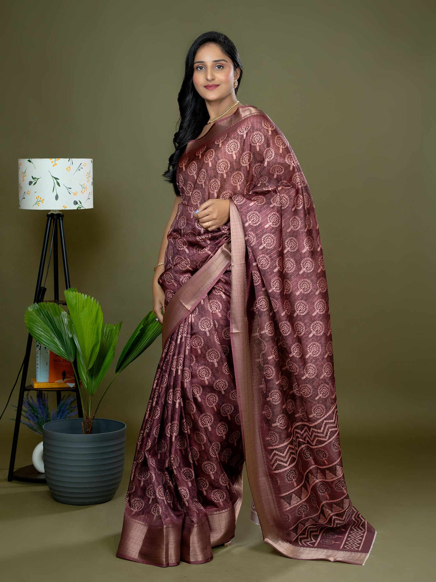 Maroon Ajrakh Digital Print Saree