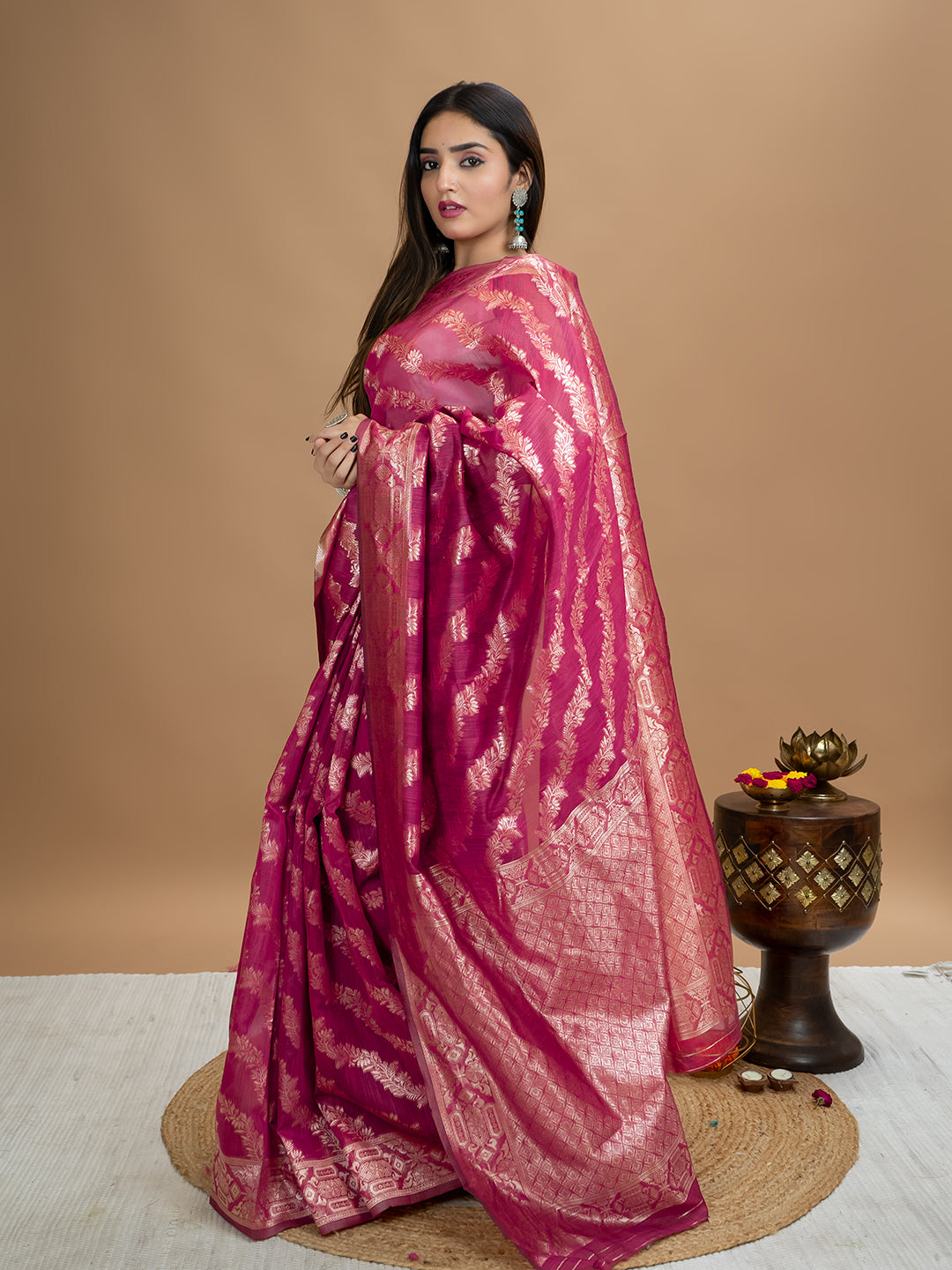 Floral Cotton Linen Saree