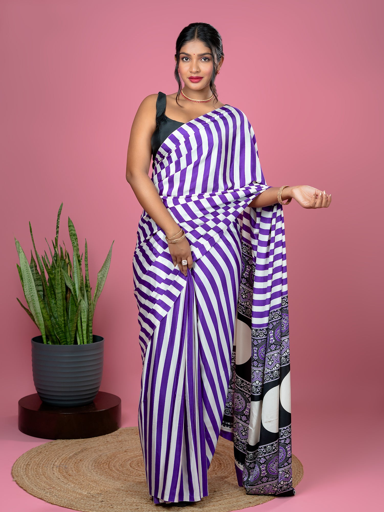 Purple Ajrakh Digital Print Saree