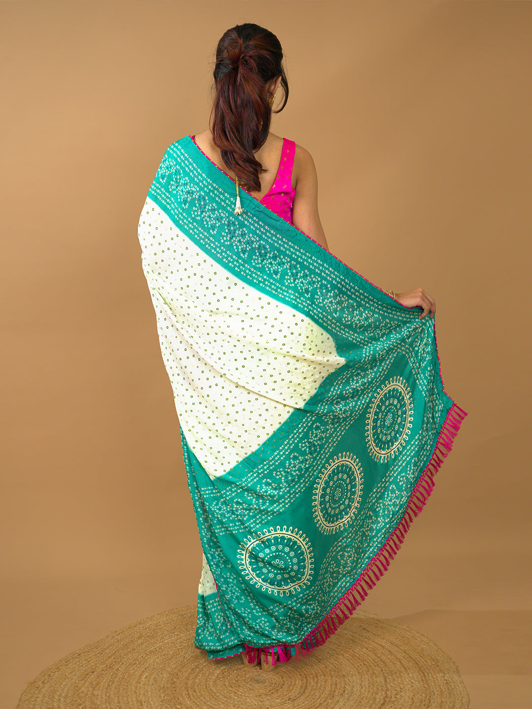 Turquoise Bandhini Saree