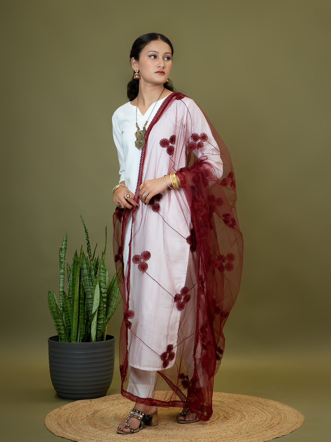 Floral Net Dupatta