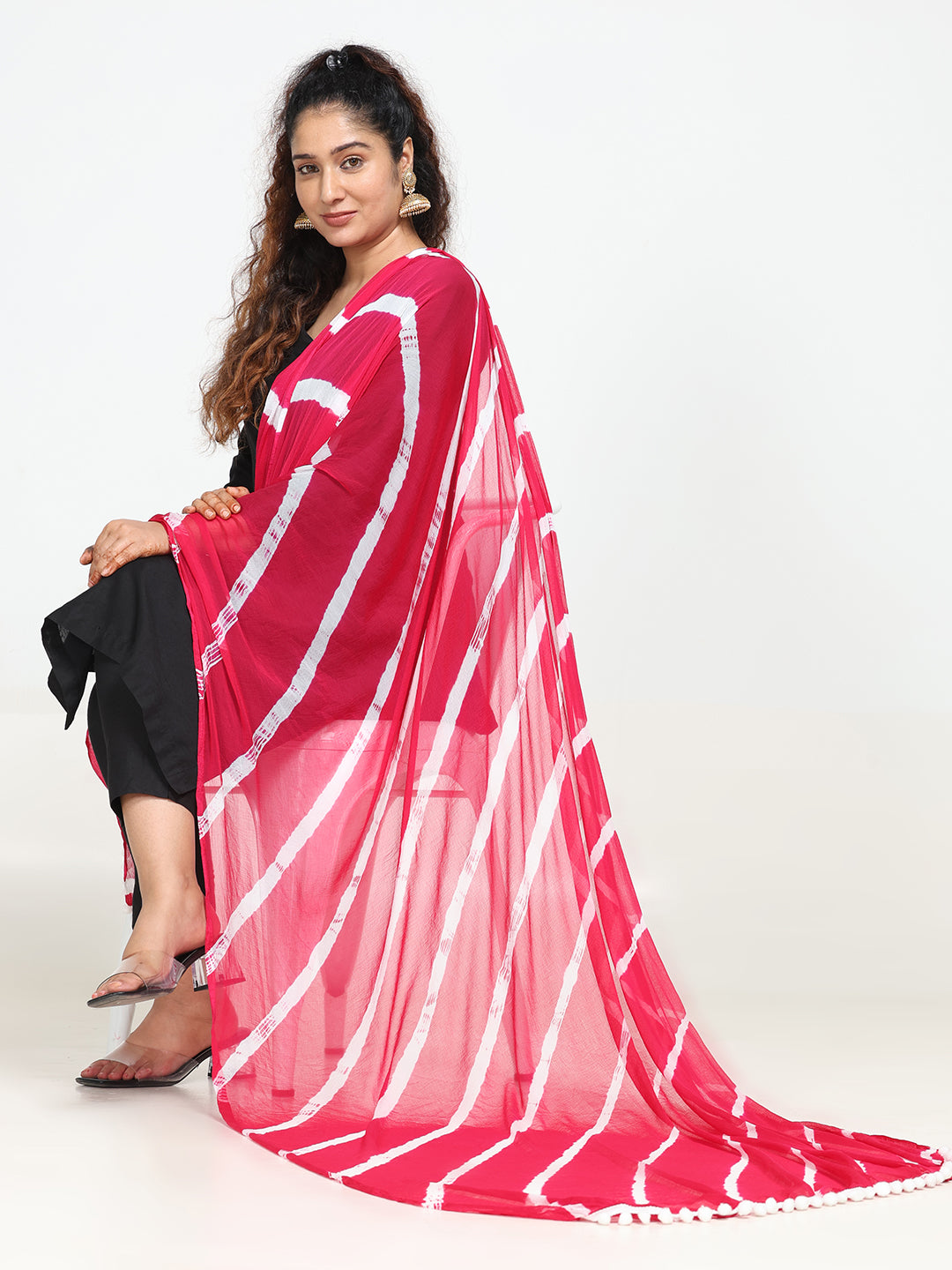 Striped Bandhini Chiffon Dupatta