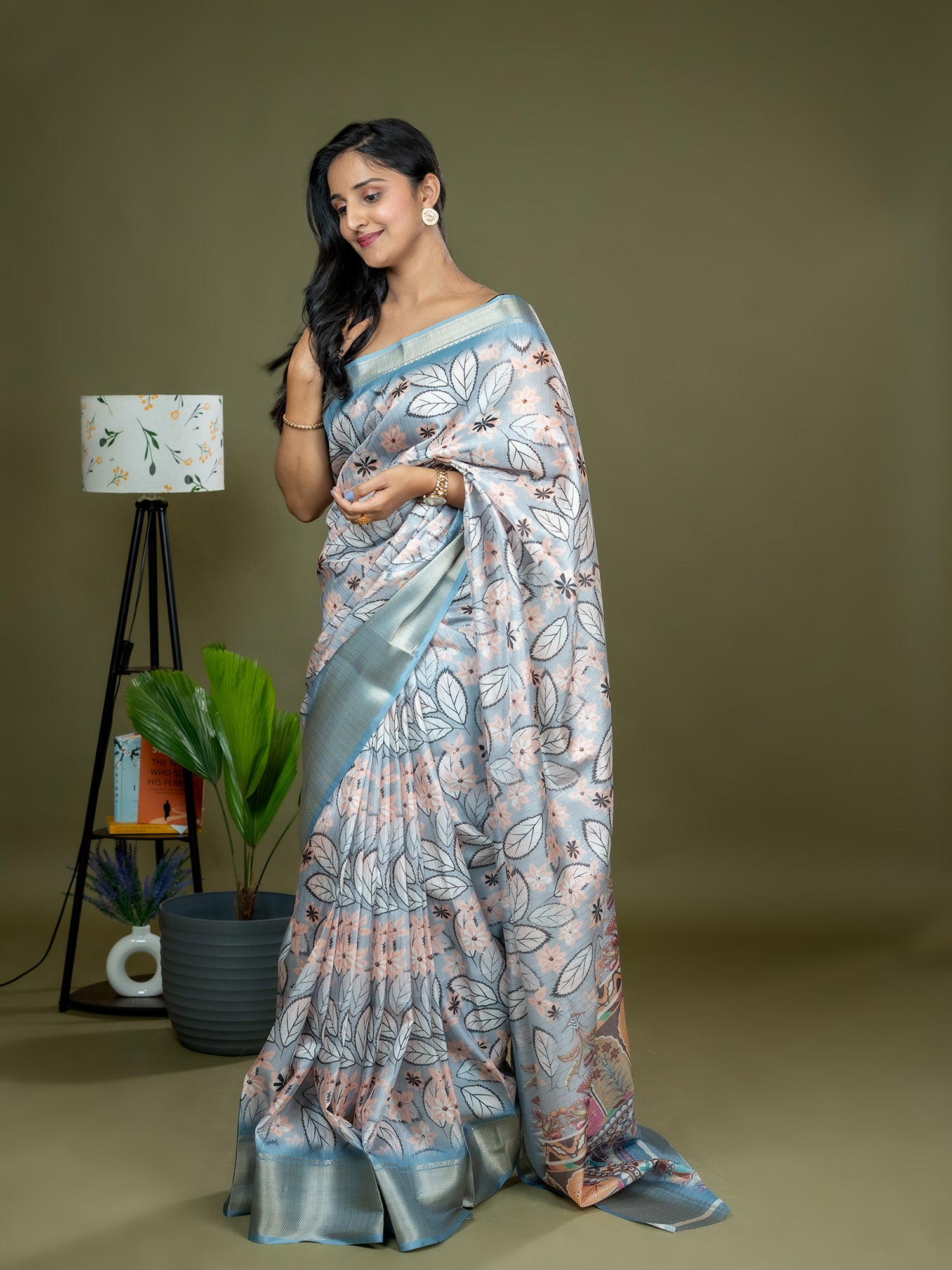 Sky Blue Ajrakh Digital Print Saree