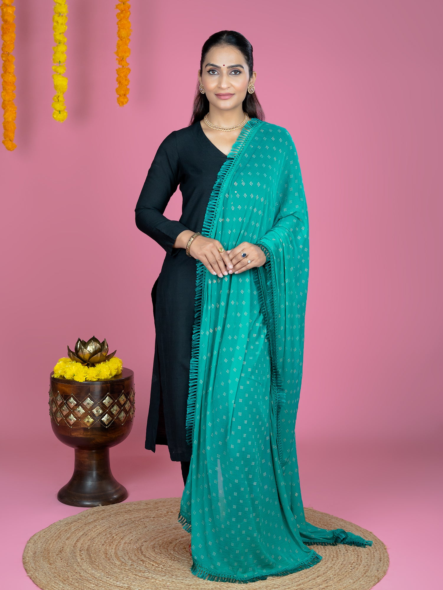 Geometric Chiffon Dew Drops Dupatta