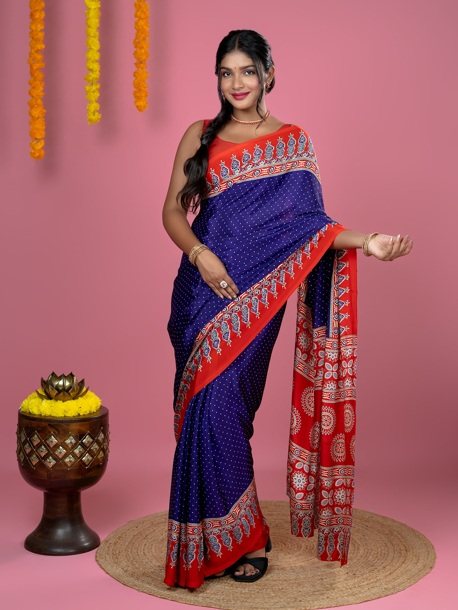 Purple Ajrakh Digital Print Saree
