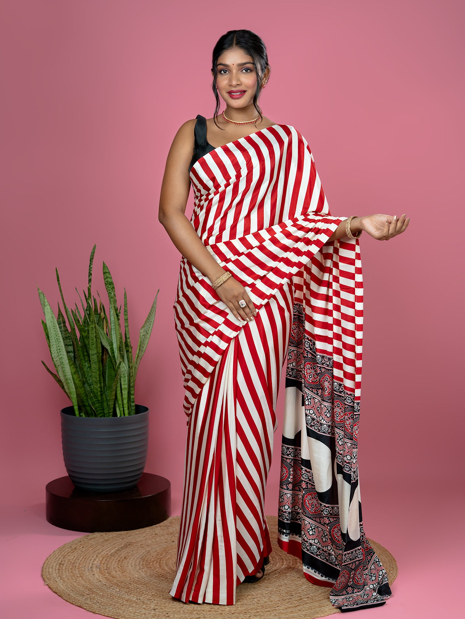 Red Ajrakh Digital Print Saree