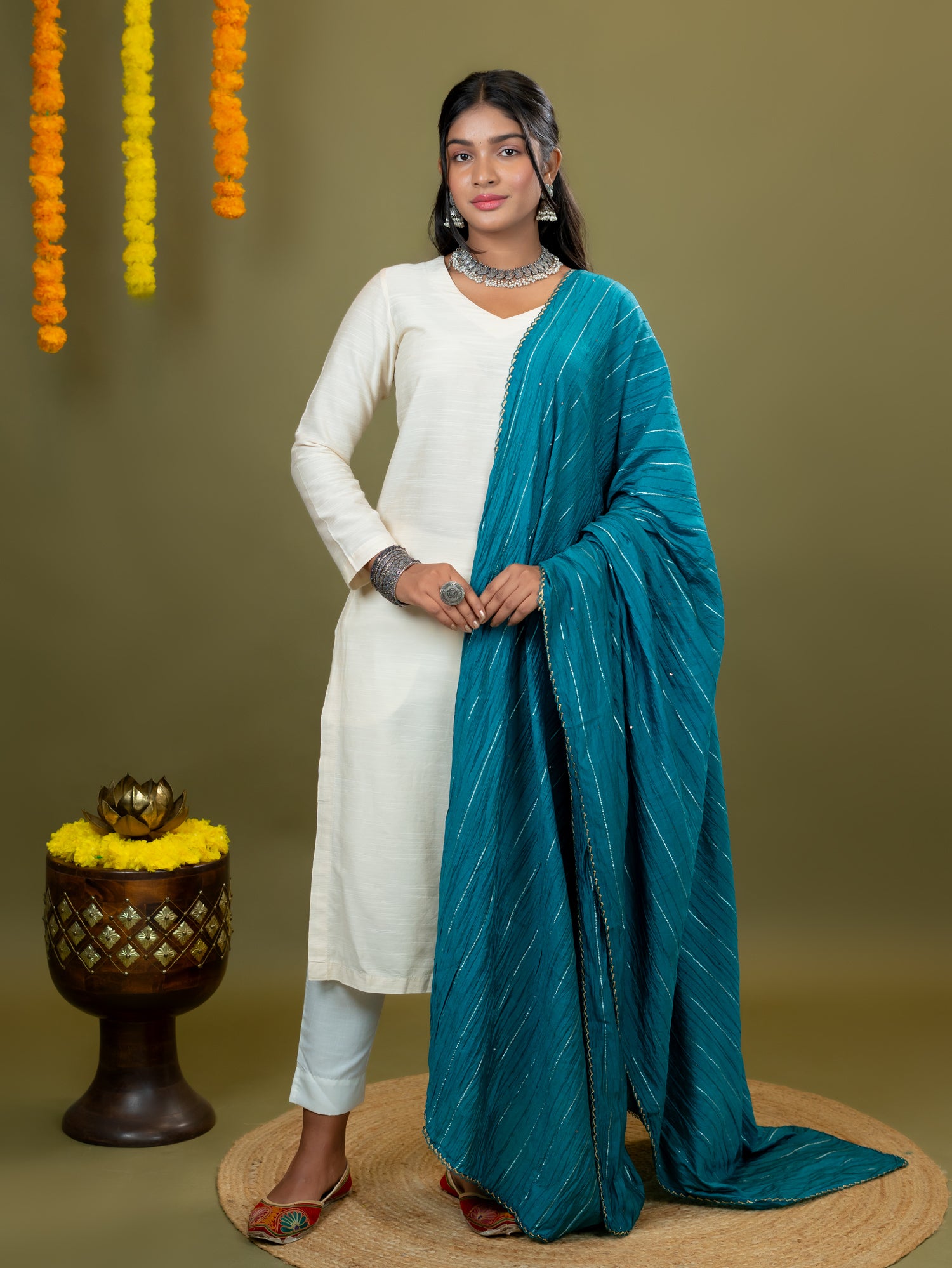 Teal Stripe Dupatta