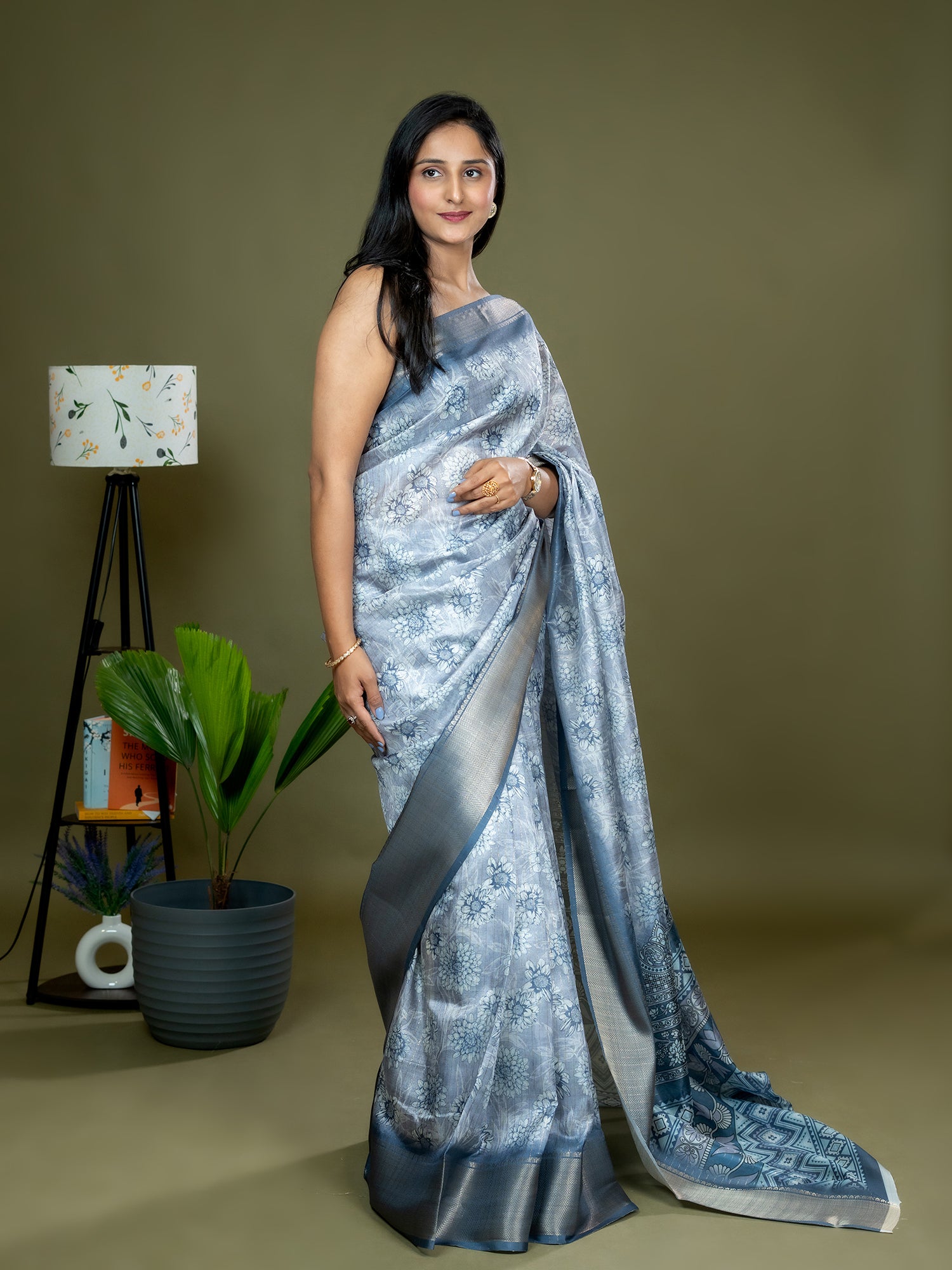 Blue Ajrakh Digital Print Saree