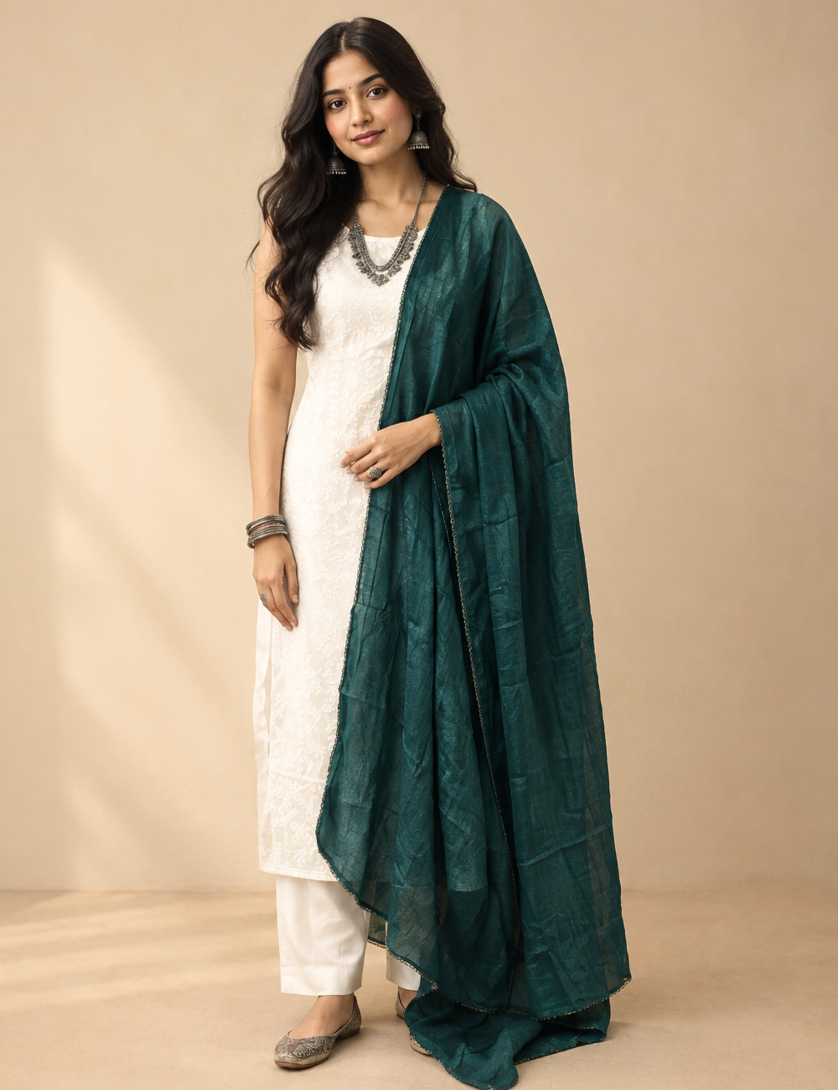 Solid Bottlegreen Cotton Dupatta