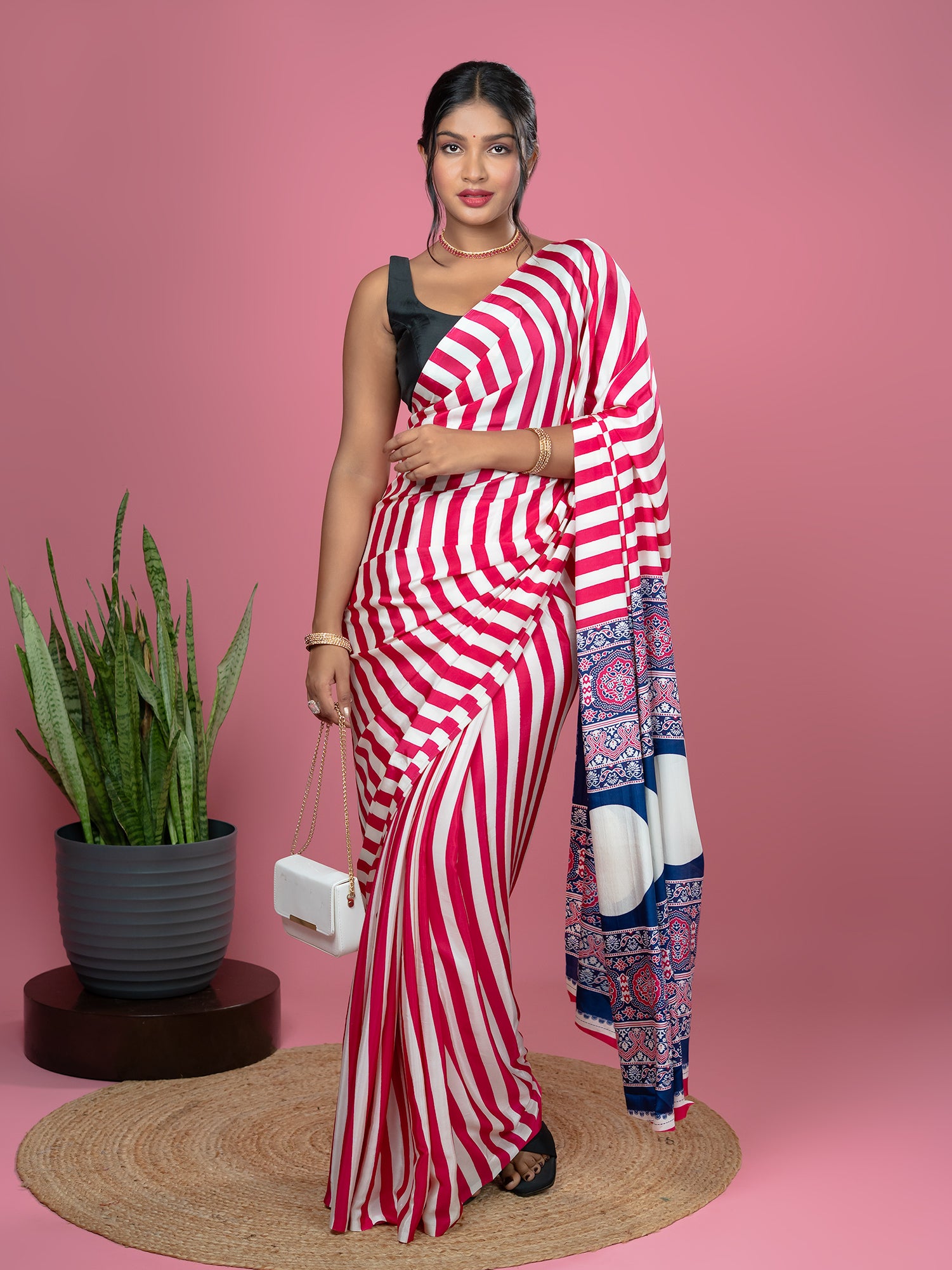 Fuchsia Ajrakh Digital Print Saree