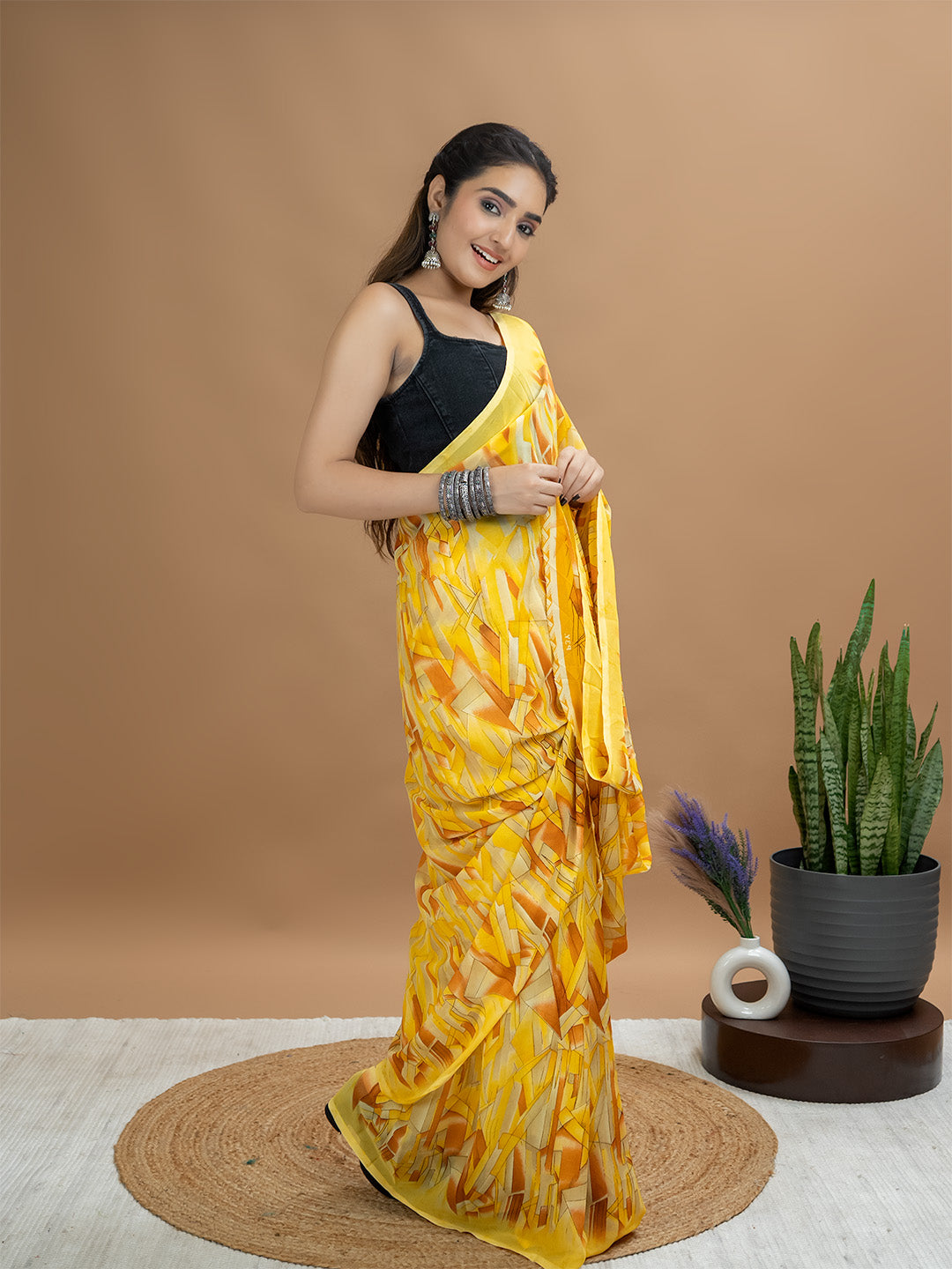 Abstract Powder Crepe Saree