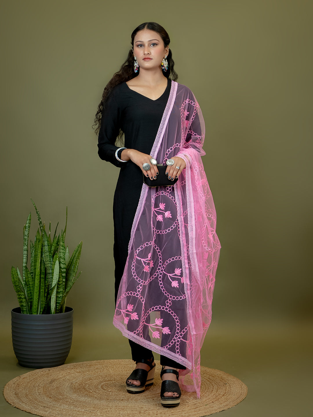 Floral Net Dupatta