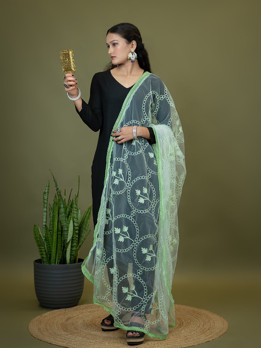 Floral Net Dupatta
