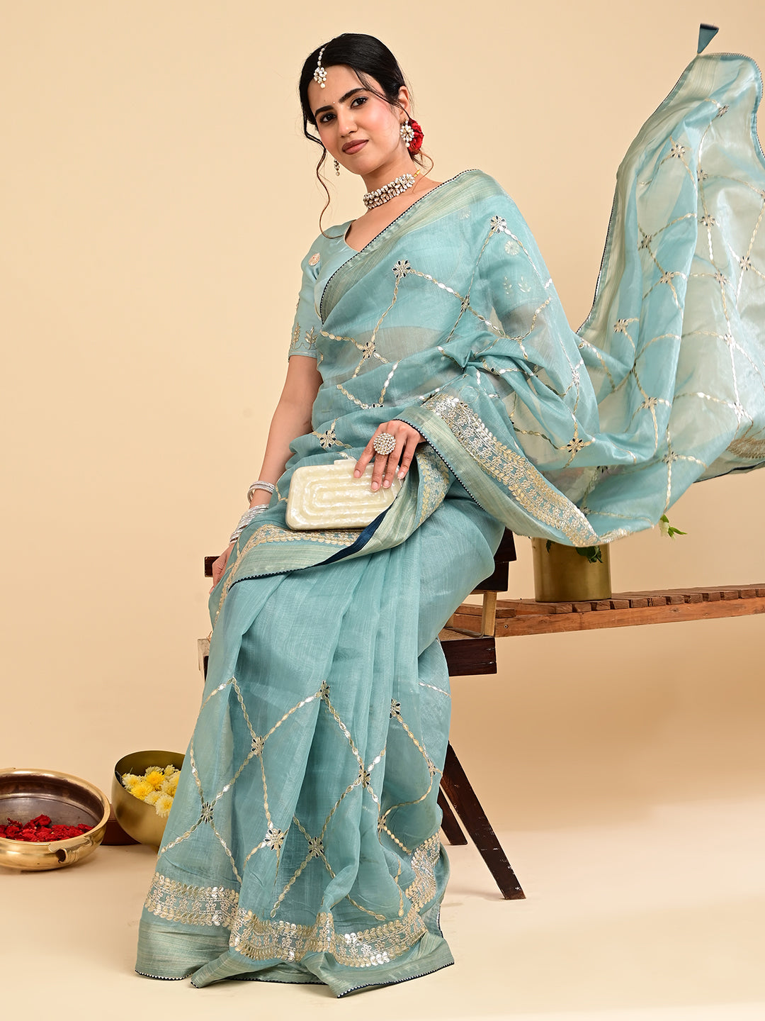 Embroidered Gota Patti Chanderi Saree