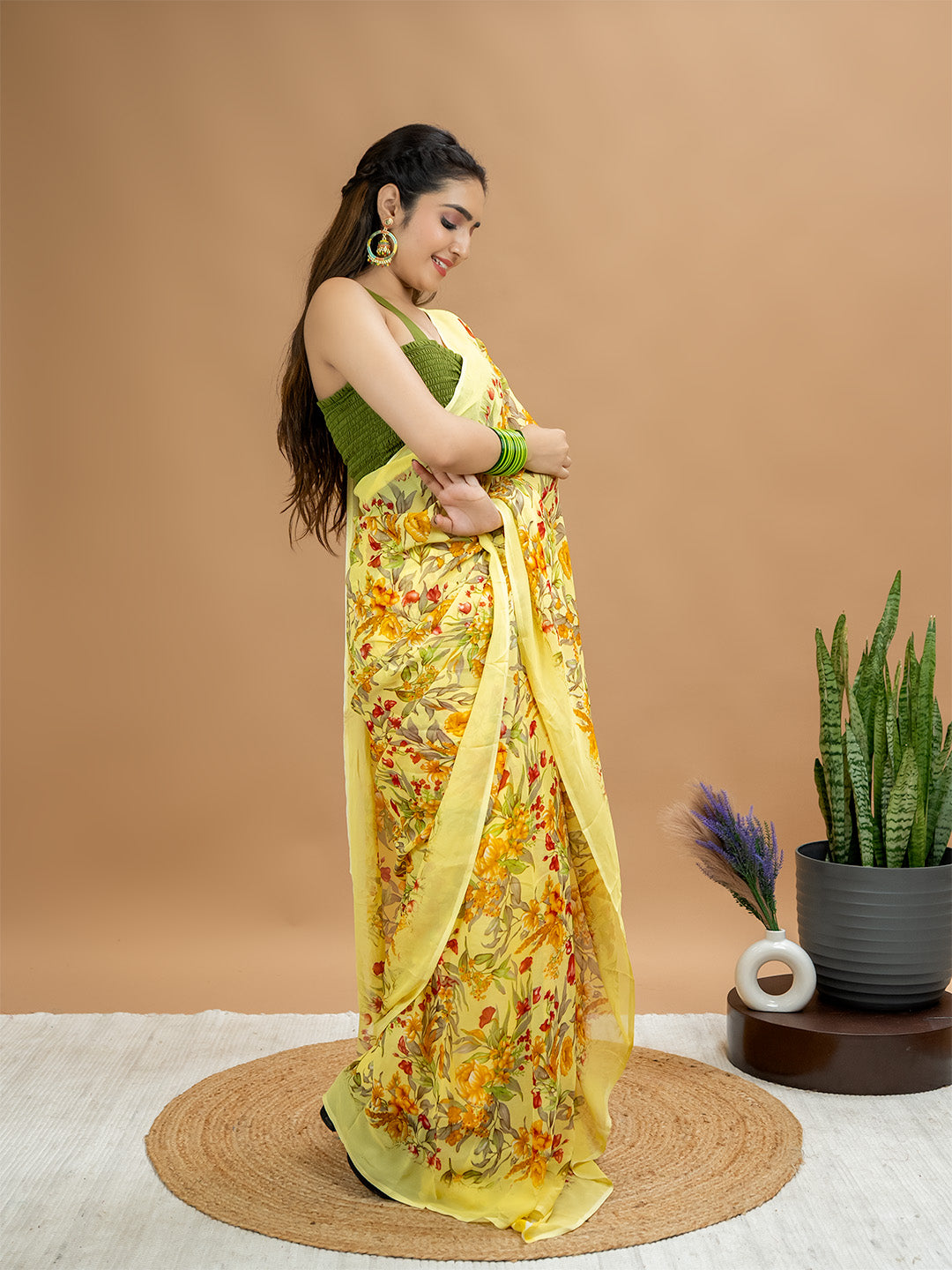 Floral Powder Crepe Saree