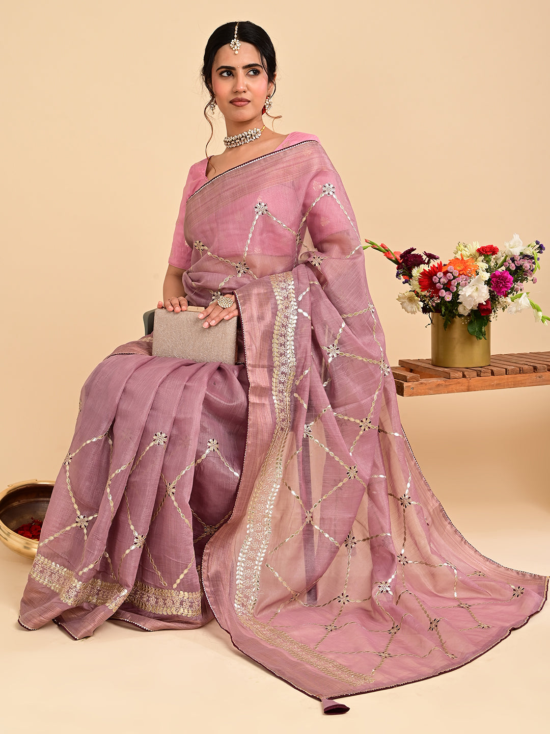 Embroidered Gota Patti Chanderi Saree