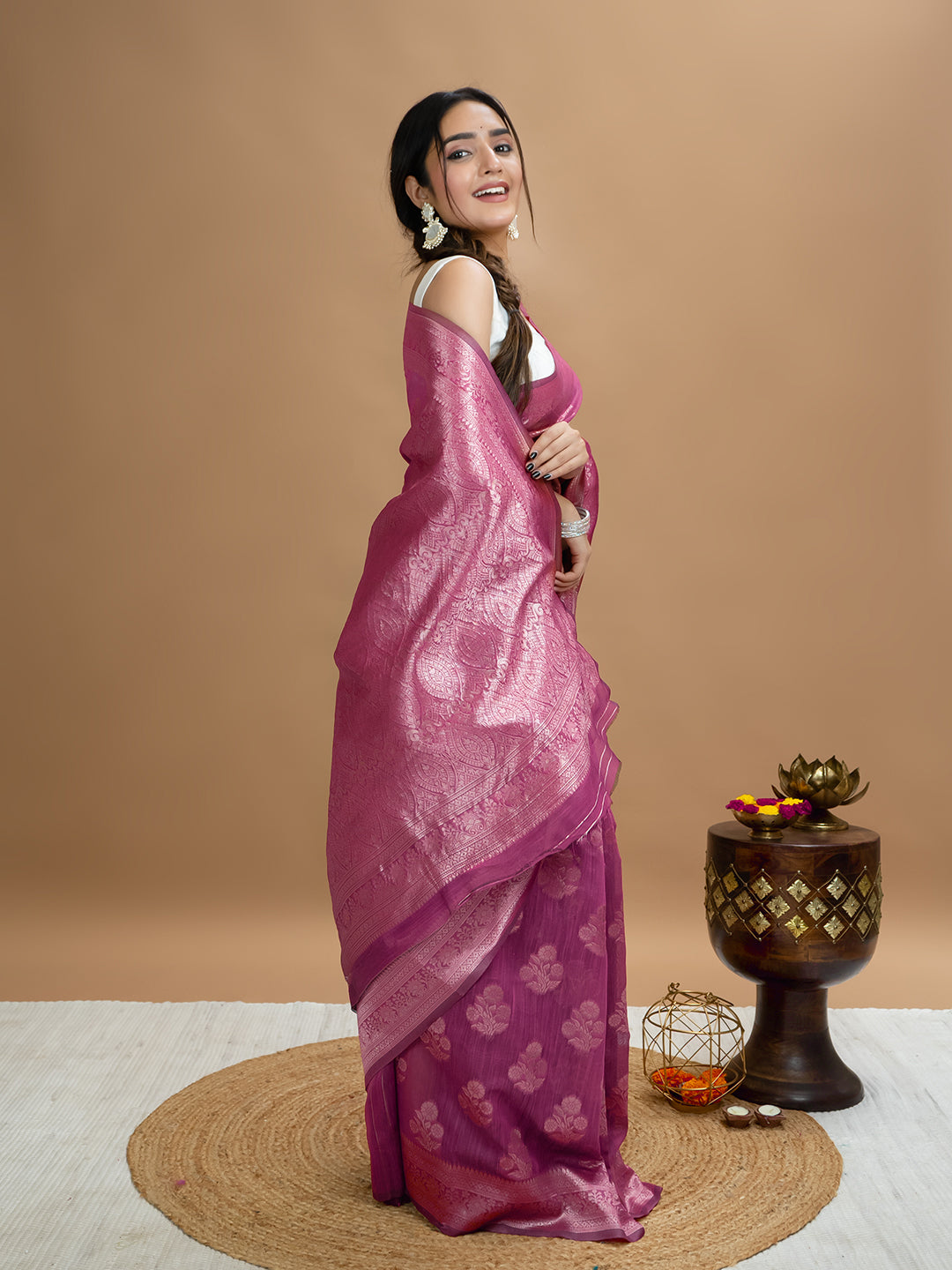 Floral Cotton Linen Saree