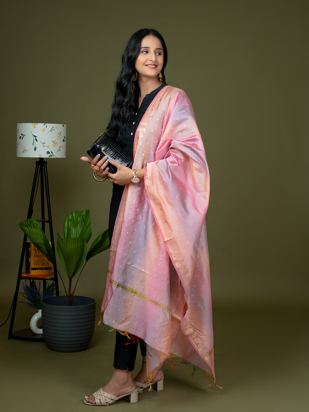 Peach Chanderi Dupatta