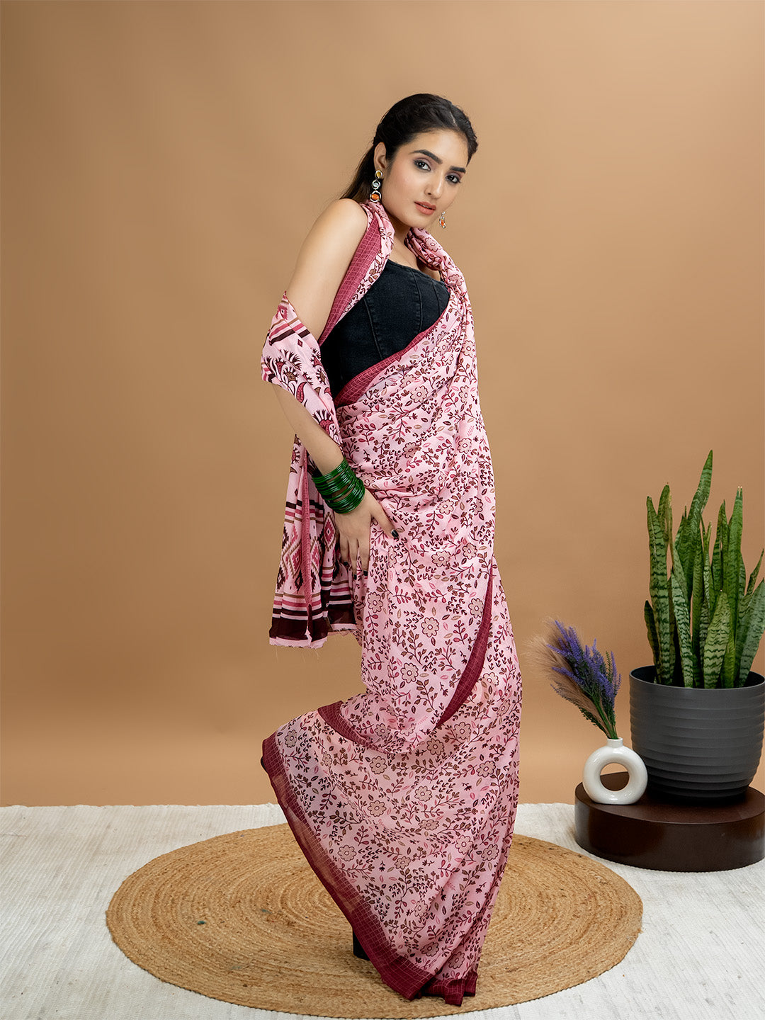Floral Powder Crepe Saree