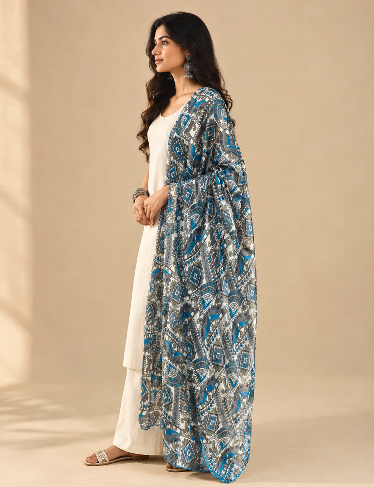 Ethnic Blue Cotton Dupatta