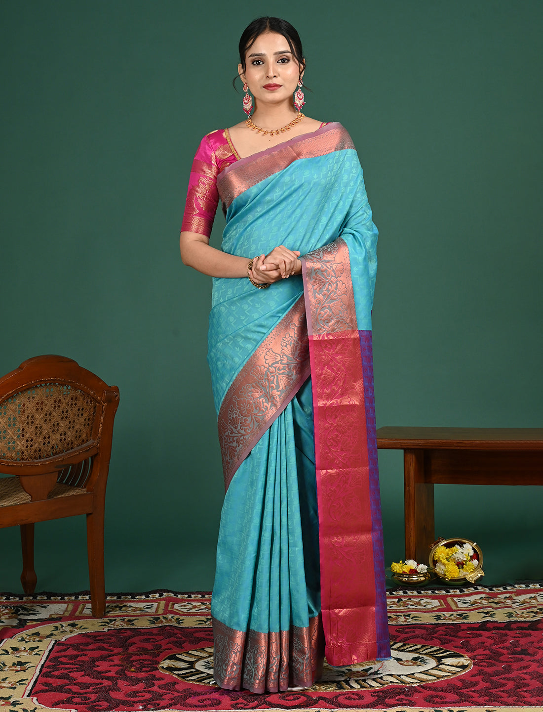 Turquoise South Art Silk Saree