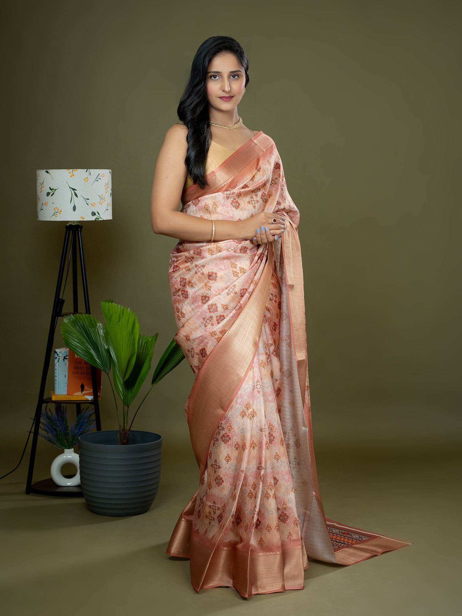 Peach Ajrakh Digital Print Saree