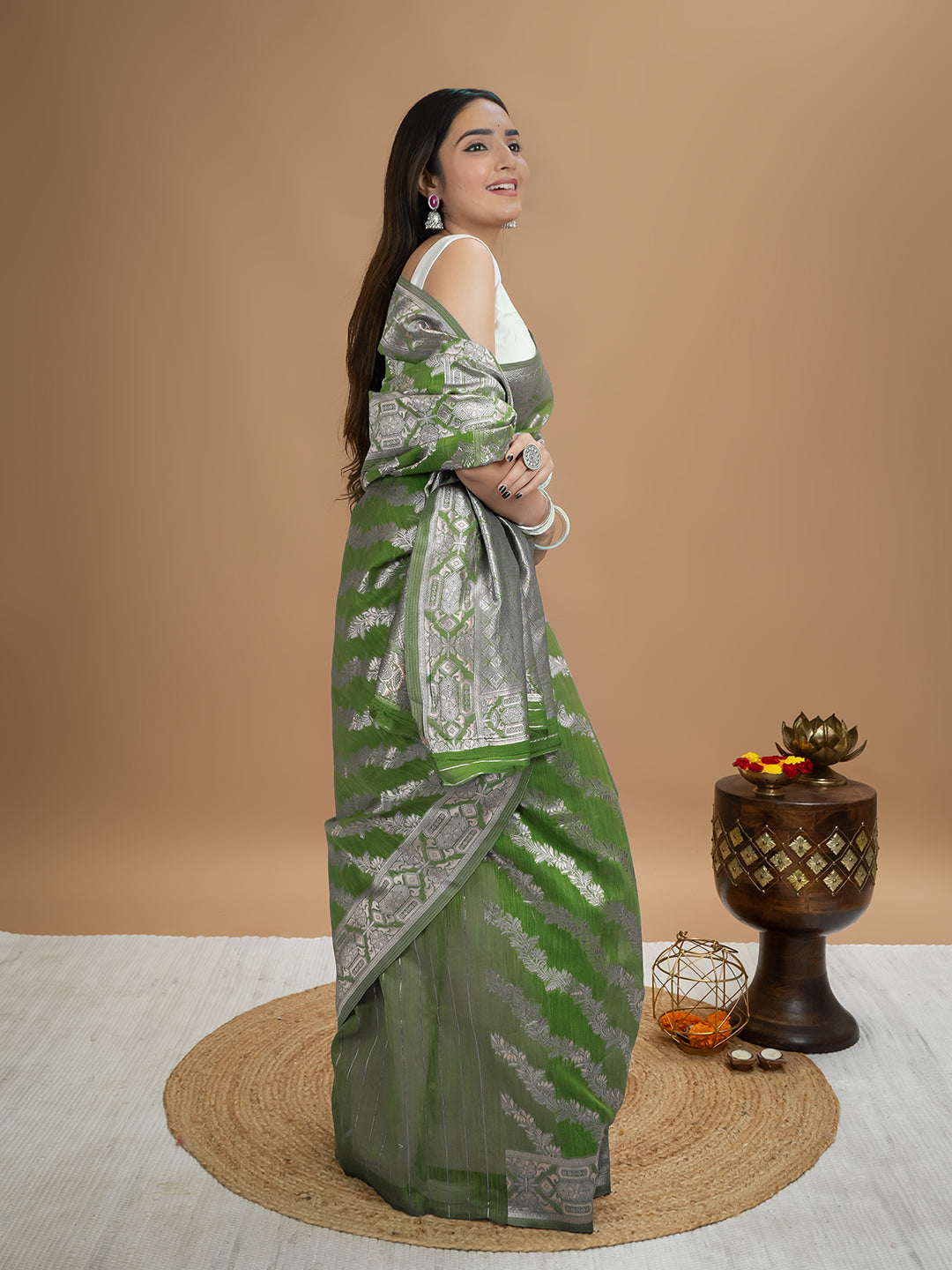 Floral Cotton Linen Saree