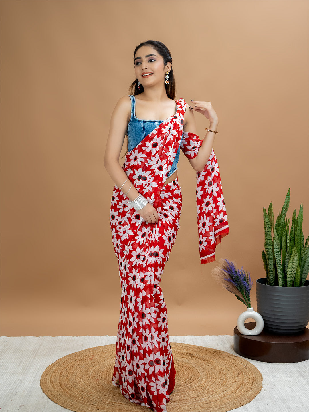 Floral Powder Crepe Saree