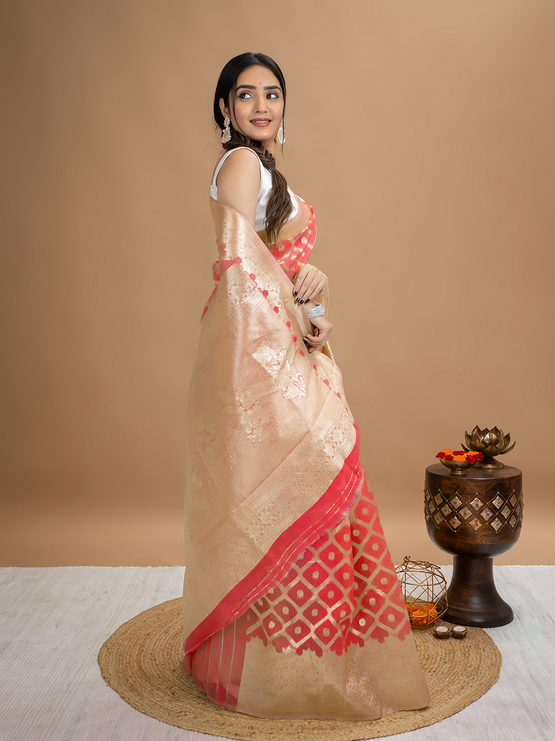 Floral Cotton Linen Saree