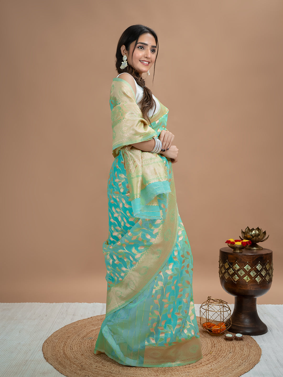 Floral Cotton Linen Saree