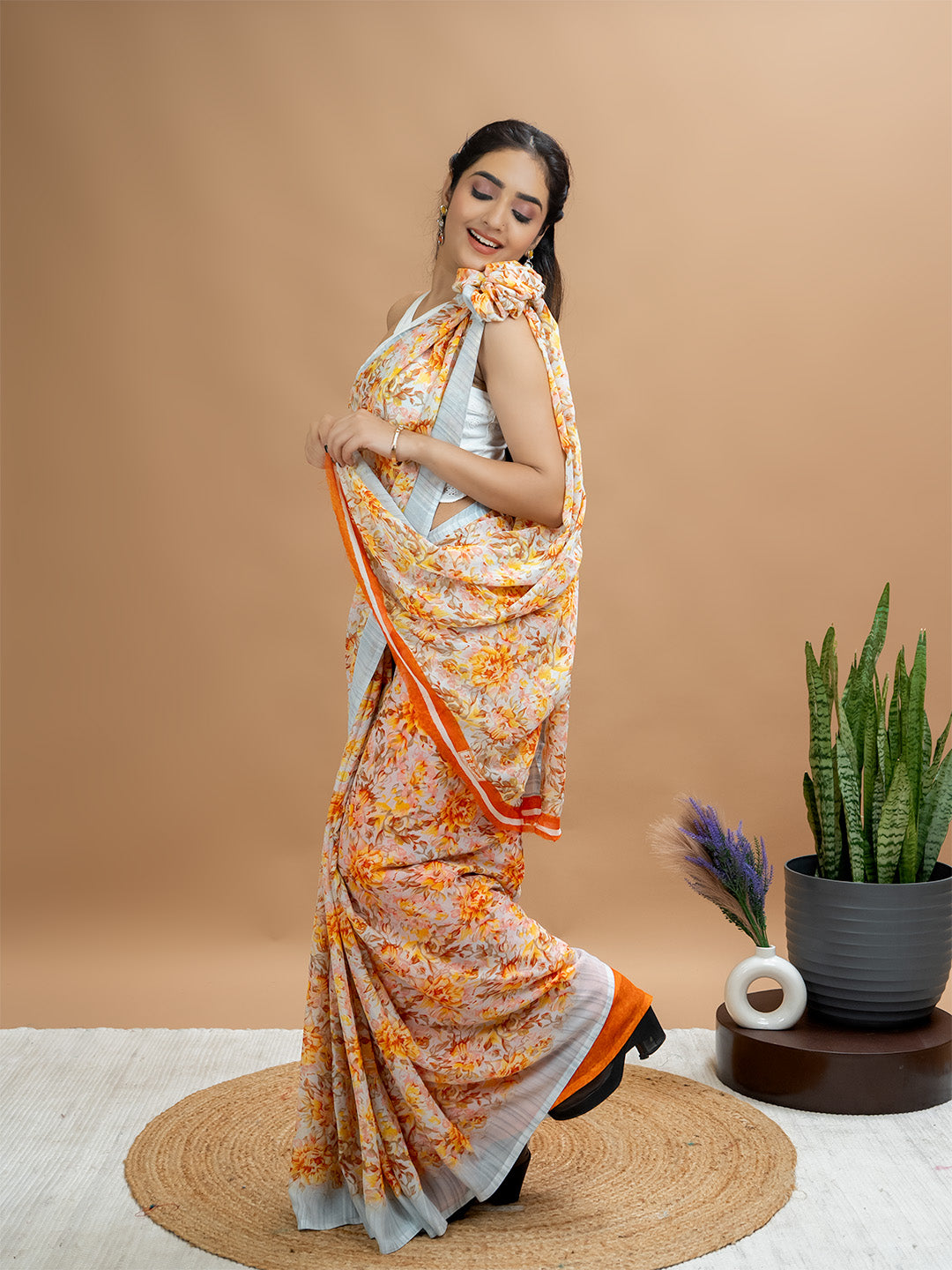 Floral Powder Crepe Saree