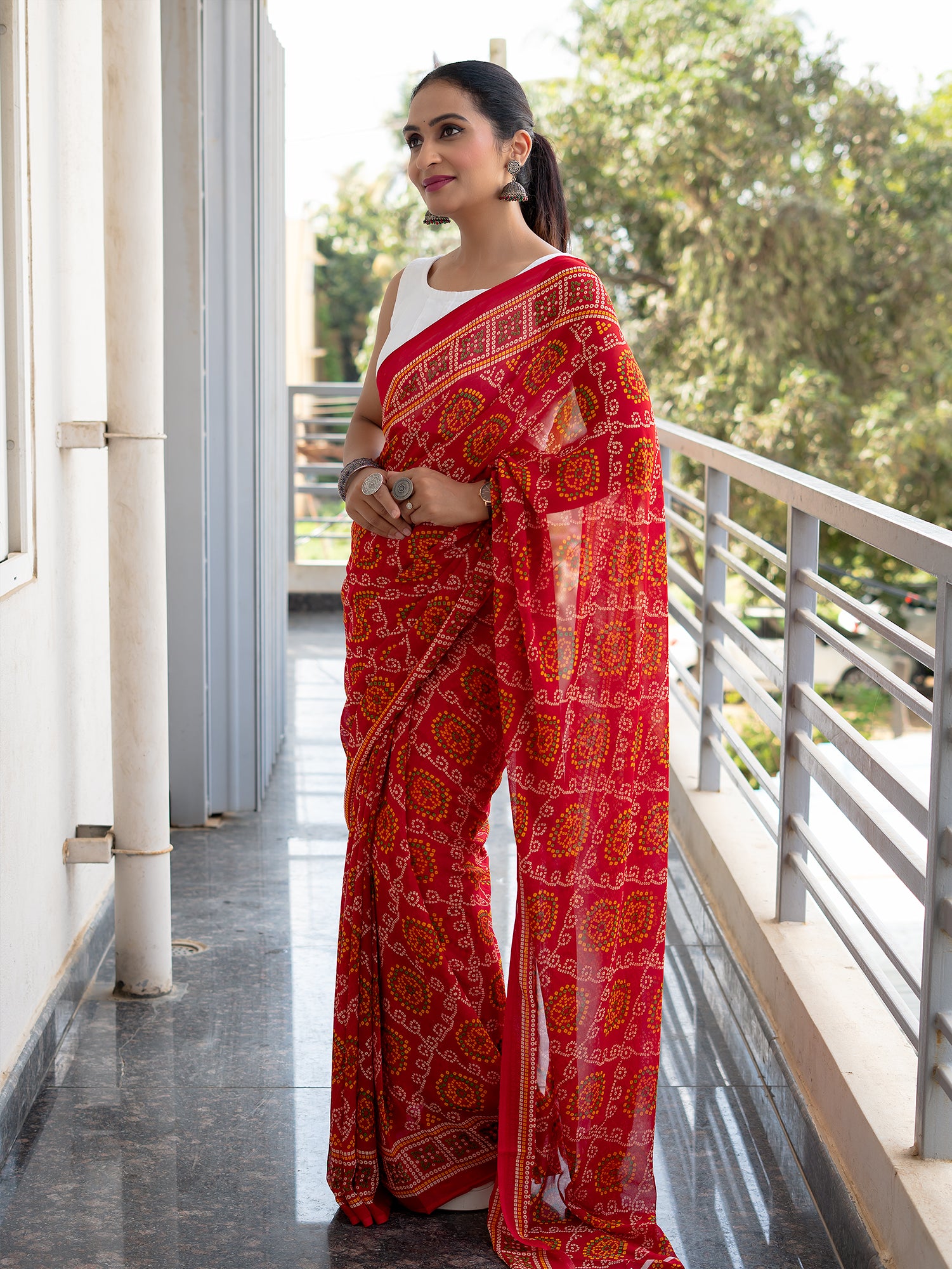 Floral Powder Crepe Saree
