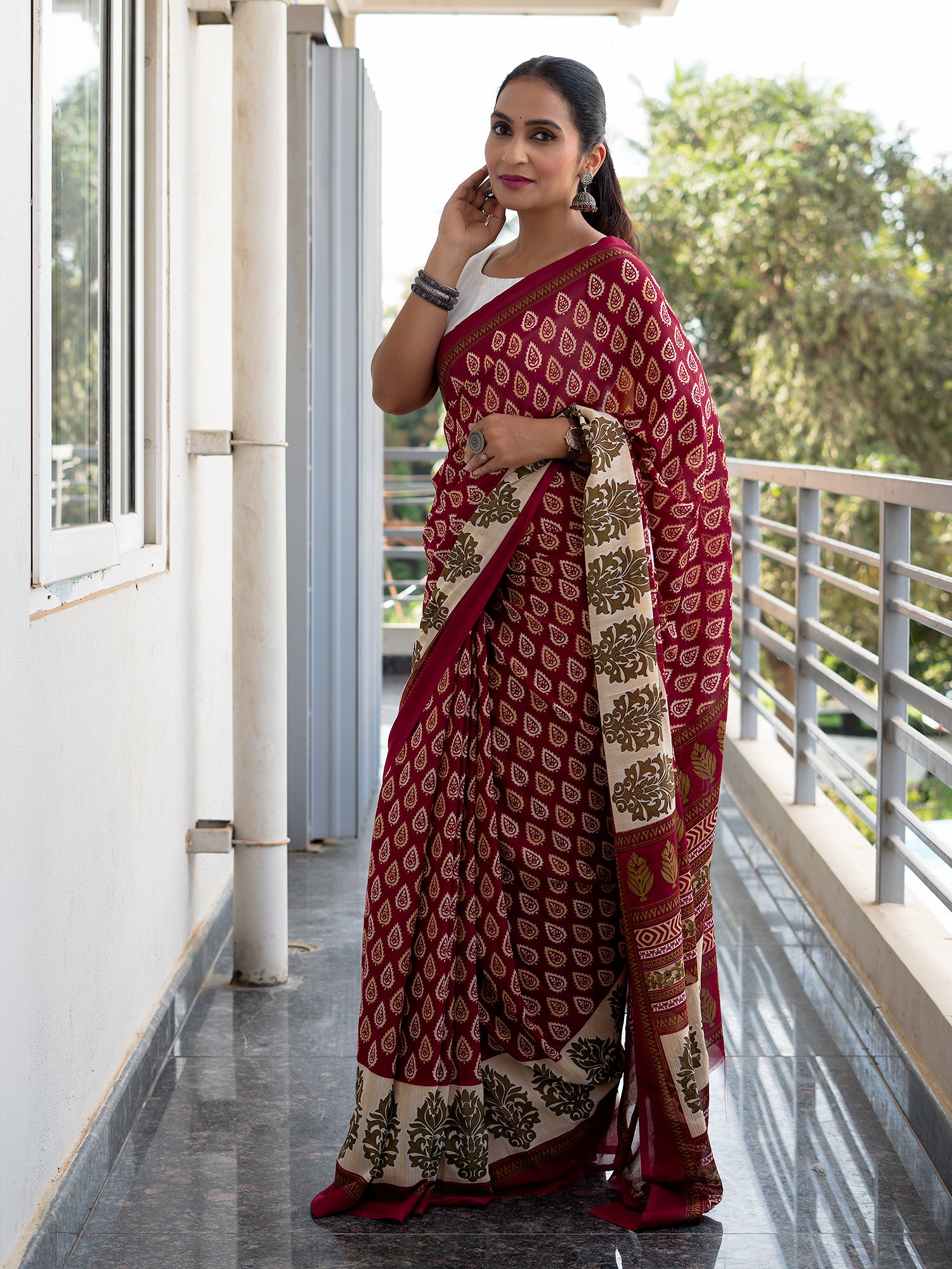 Abstract Powder Crepe Saree