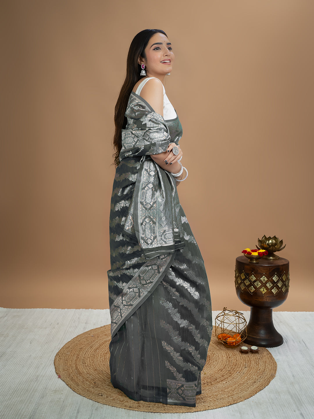 Floral Cotton Linen Saree