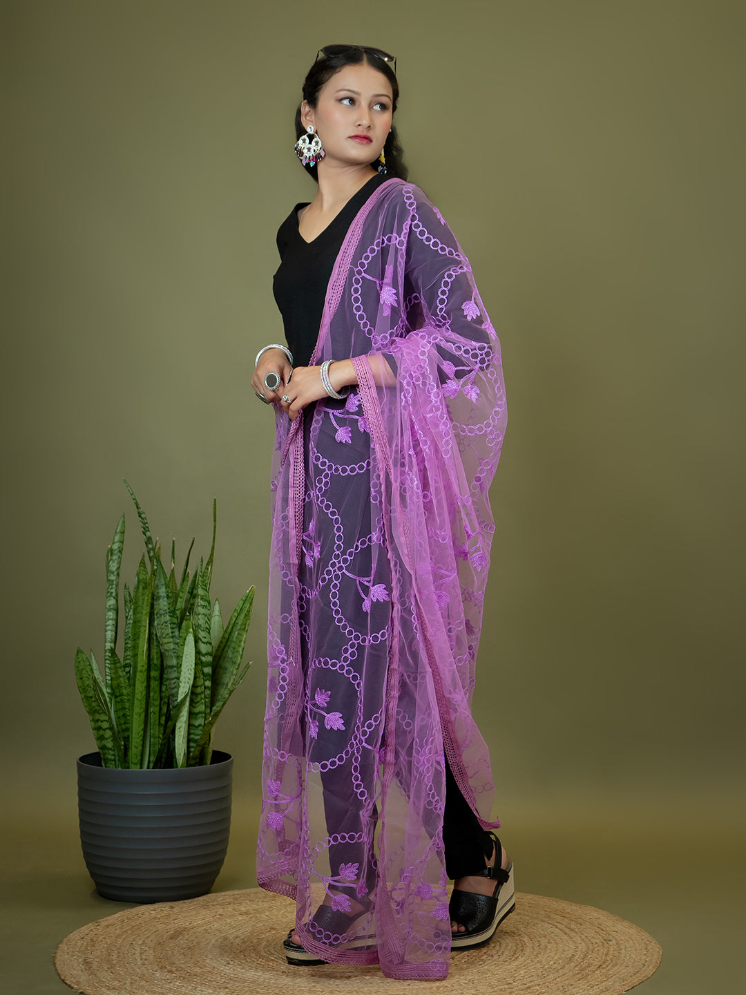 Floral Net Dupatta