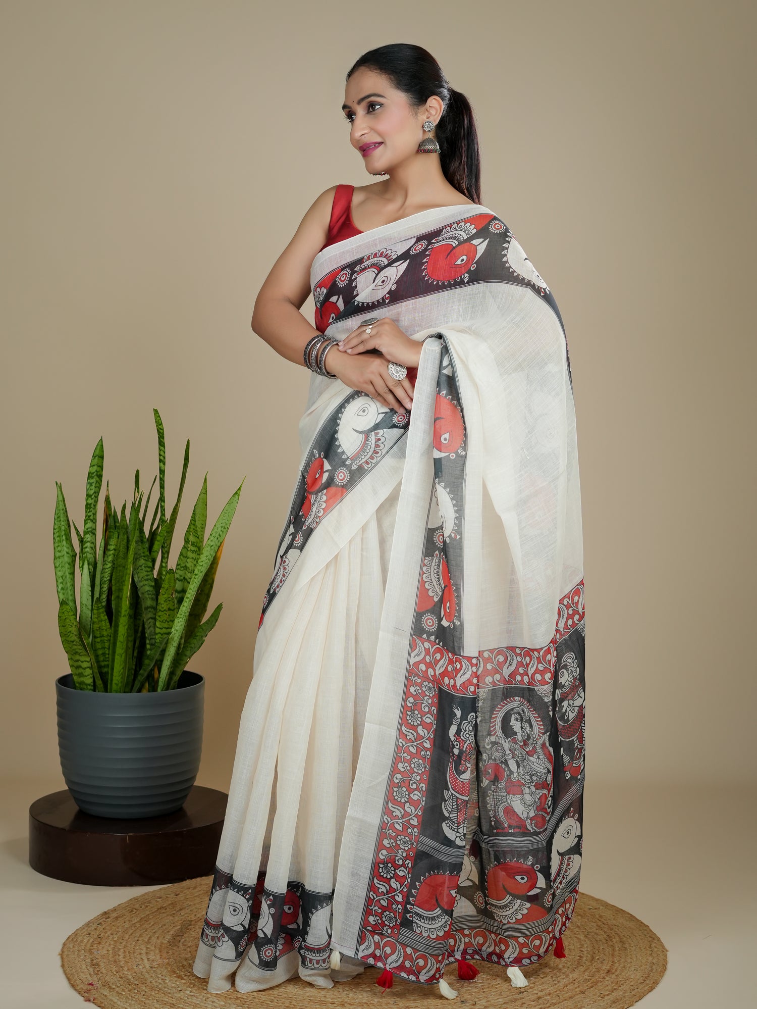 Cotton Linen Block Print Saree