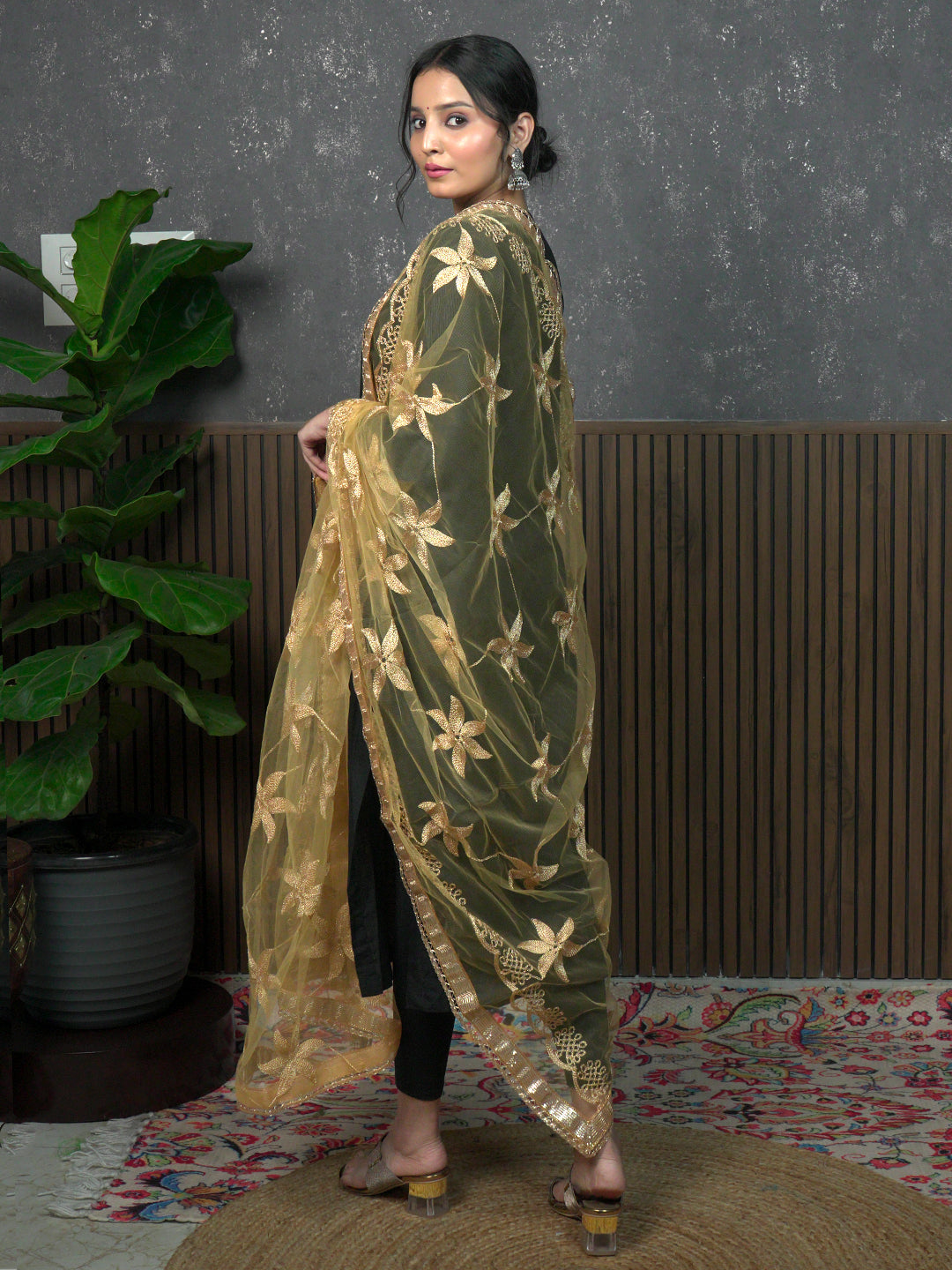 Jaal Embroidery Net Dupatta