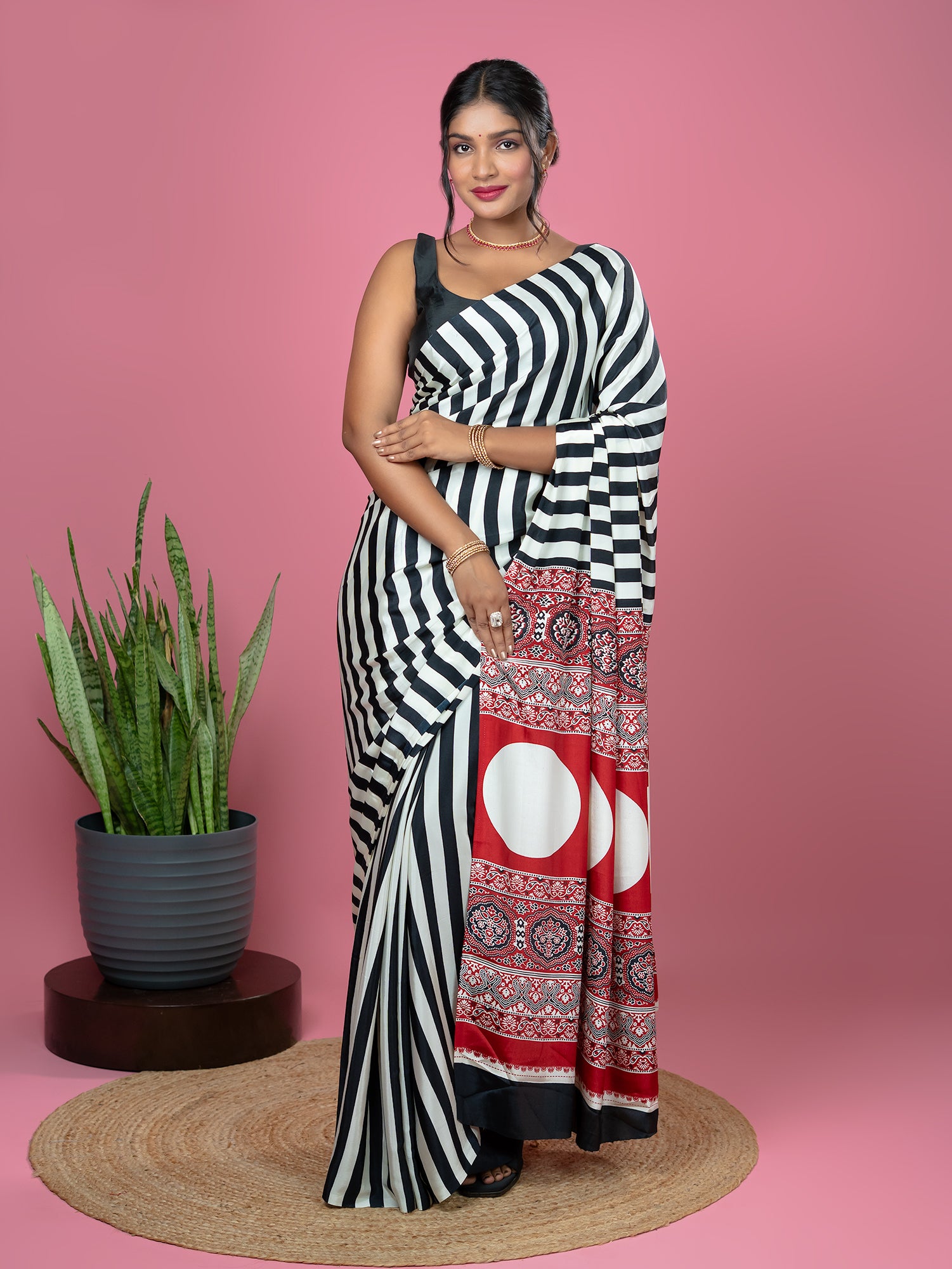 Black Ajrakh Digital Print Saree